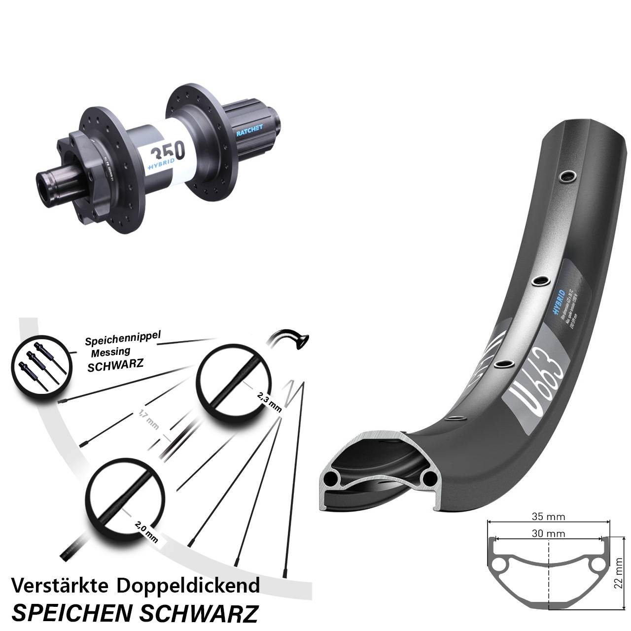 Hinterrad 27,5 Zoll DT Swiss U663-350 Hybrid 8-11 fach HG 12x148 Boost 6-Loch