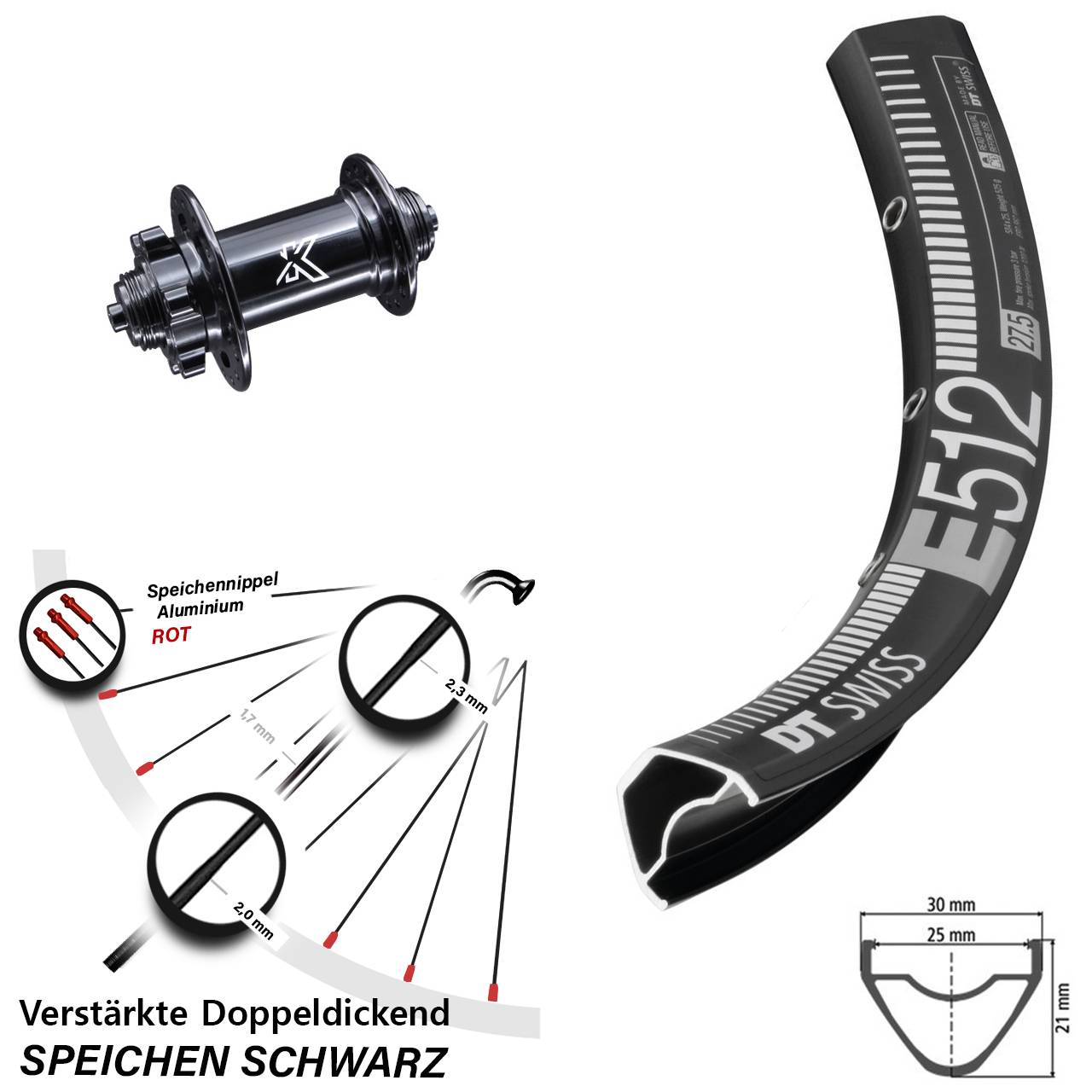 Disc 29 Zoll Vorderrad DT Swiss E 512 KX-M für Schnellspanner
