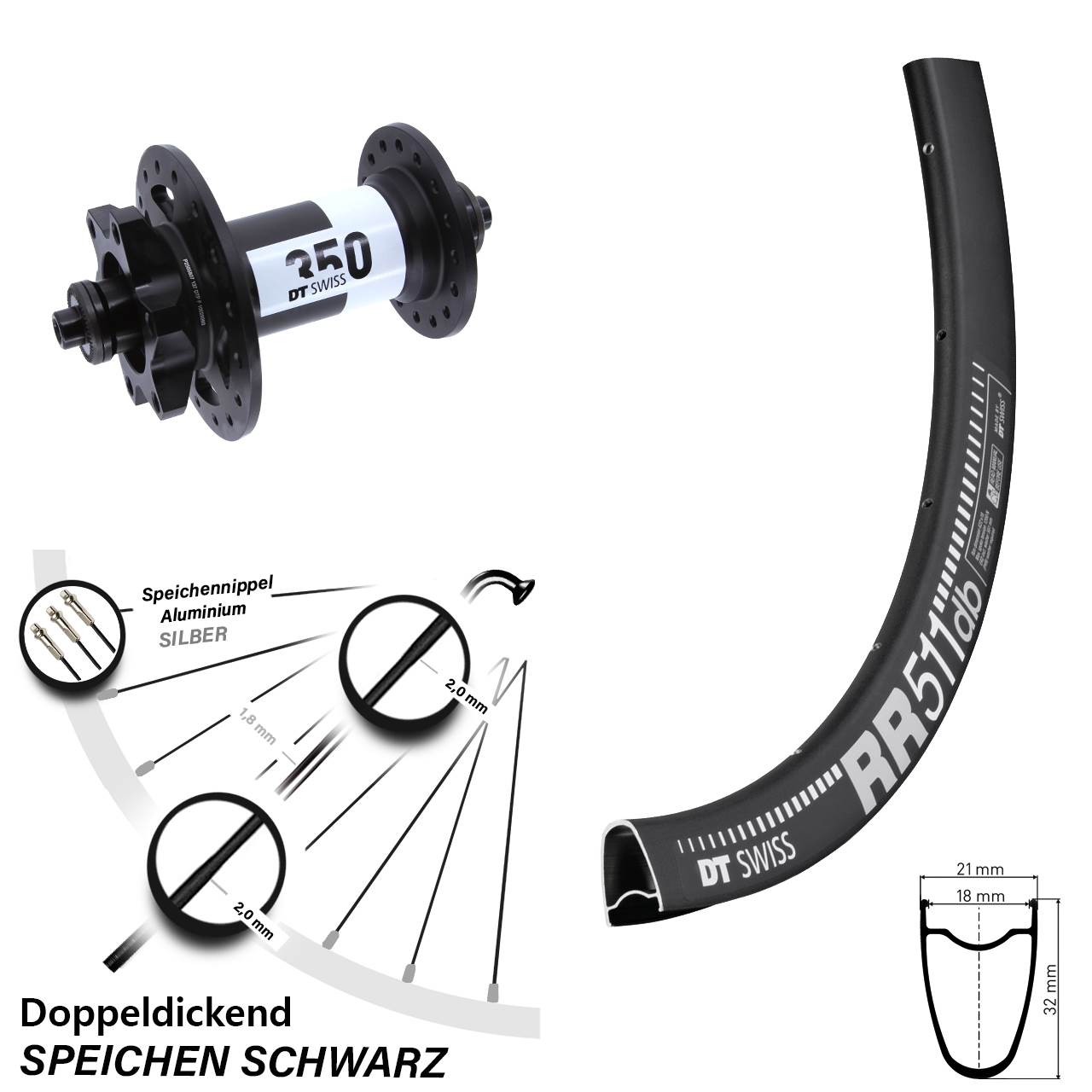 6-Loch Vorderrad QR 28 Zoll DT Swiss RR 511-350