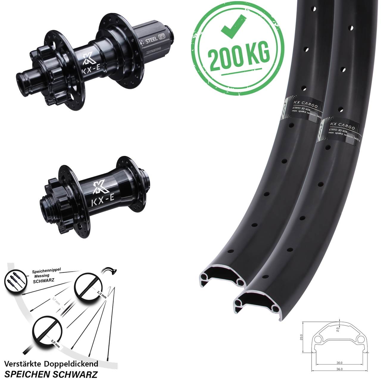 Laufrad-Satz 27,5 Zoll KX-E Disc 6-Loch Cargo Stahl Freilauf 8-12 fach HG 15x100 12x142