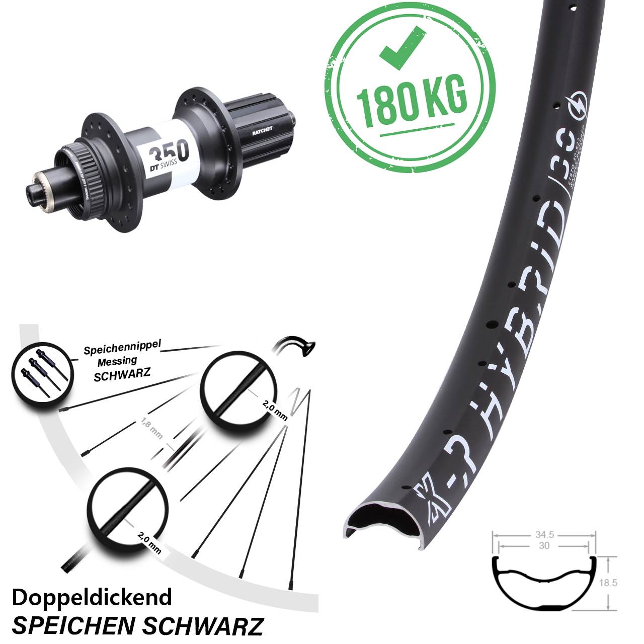 29 Zoll KX-R Hybrid 30 DT Swiss 350 Disc Hinterrad 8-11 fach