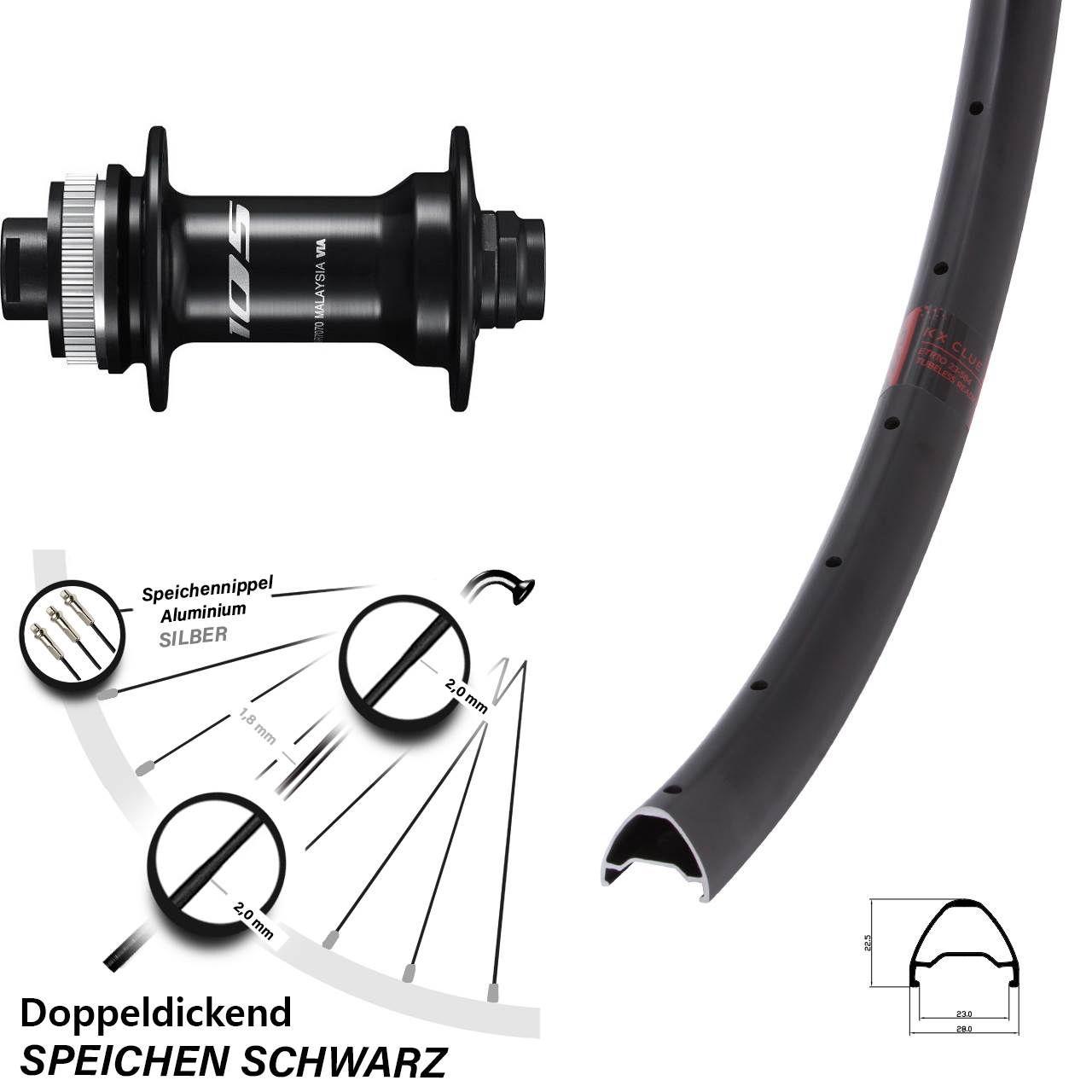 Centerlock Vorderrad 650B KX Clue Shimano HB-R7070 12x100