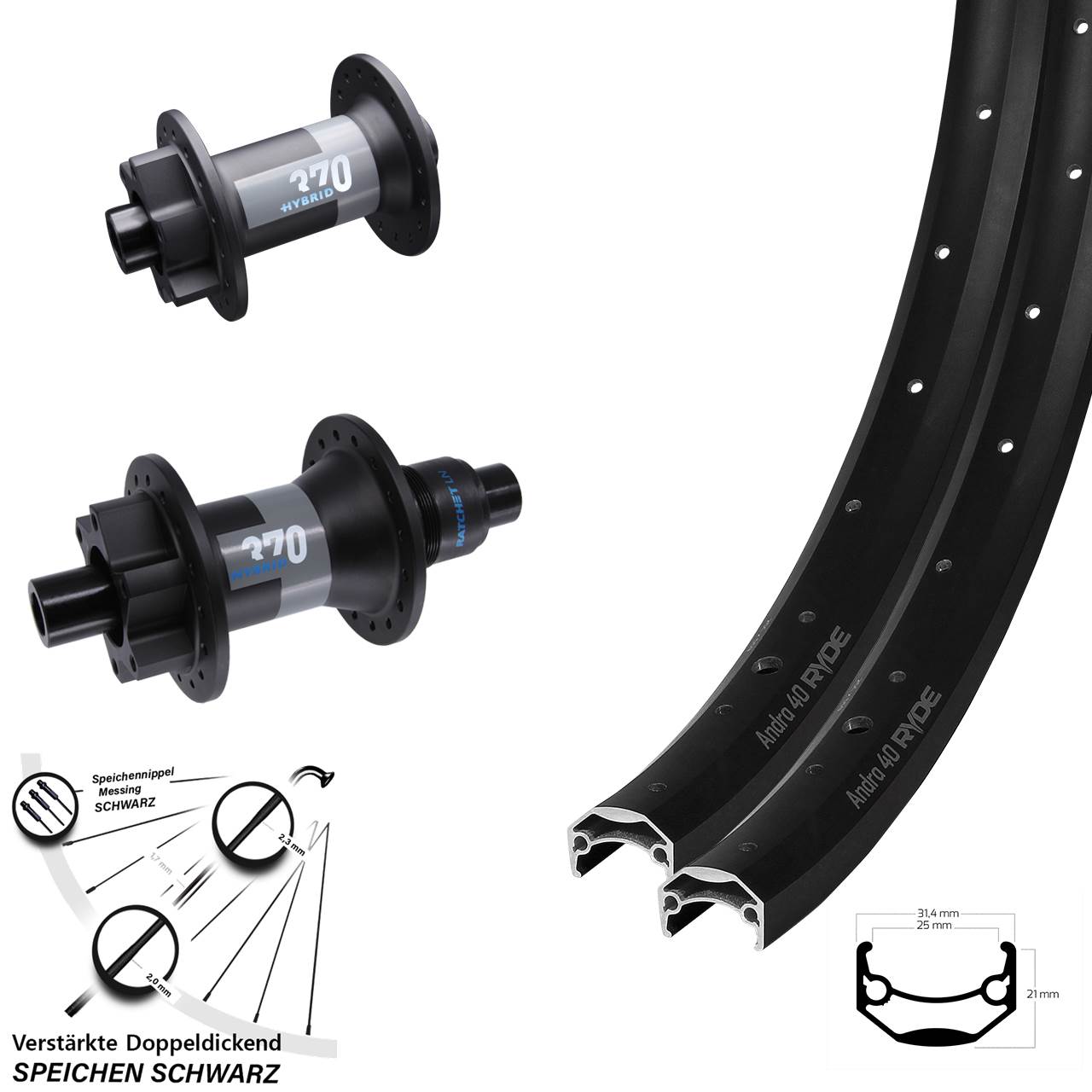 Ryde Andra 40 DT Swiss 370 Hybrid 27,5 Zoll Disc Laufrad-Satz Boost XD