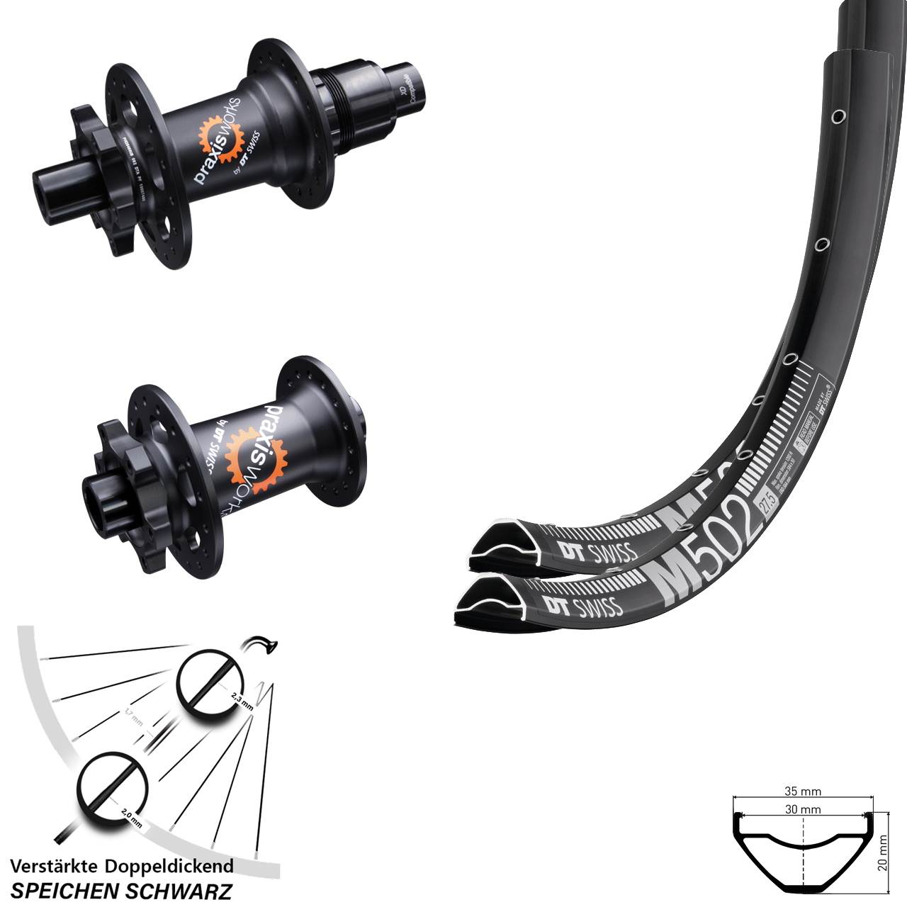 29 Zoll DT Swiss M 502 350 SL 6-Loch Laufradsatz 15x100 12x142 SRAM XD