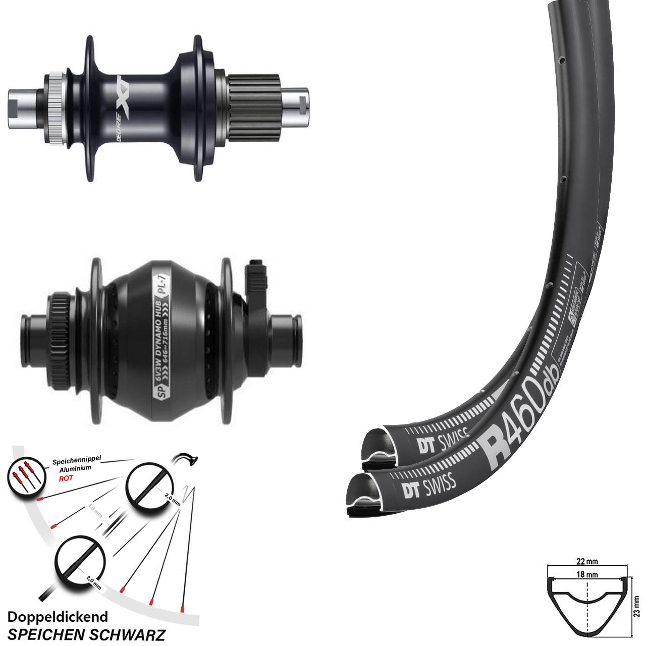 Laufrad-Satz 28 Zoll DT Swiss R 460 Shutter PL-7 Shimano FH-M8110 Micro Spline