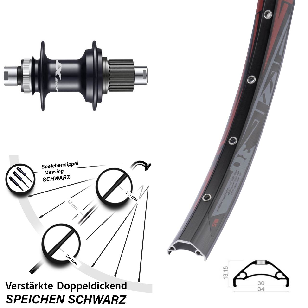 Centerlock Hinterrad 12x142 29 Zoll Rodi TRYP 30 Shimano XT Shimano Micro Spline