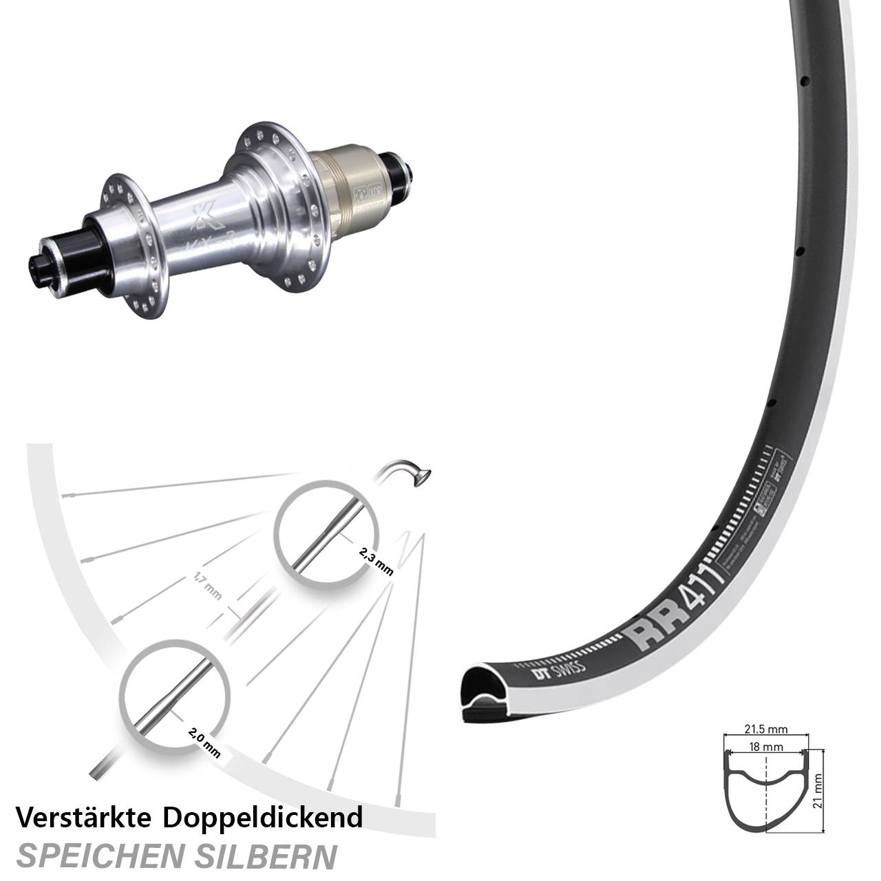 28 Zoll KX-R Hinterrad DT Swiss RR 411 OS für Schnellspanner SRAM XDR