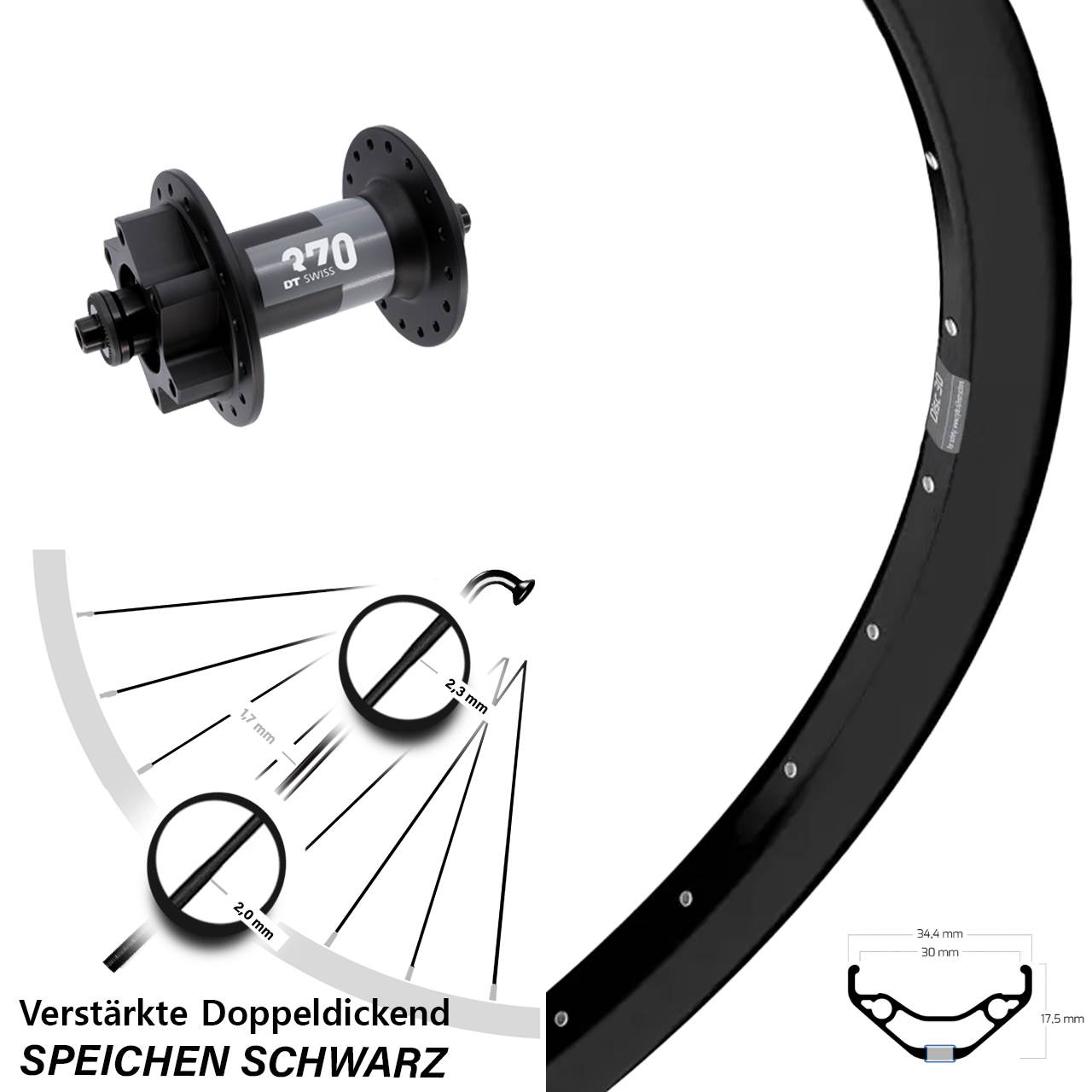 27,5 Zoll Ryde Disc 30 DT Swiss 370 Vorderrad QR