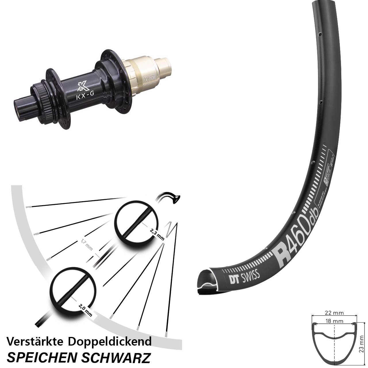 Centerlock Hinterrad 12x142 28 Zoll DT Swiss R 460 Disc KX-G XDR 11-12 fach