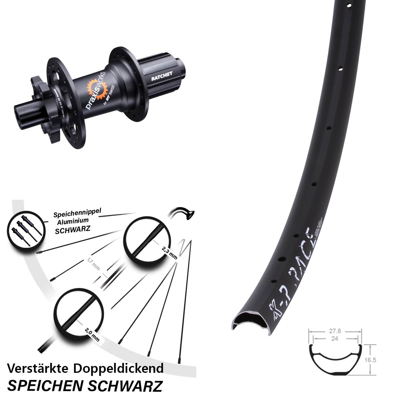 KX-R Race DT Swiss 350 6-Loch Hinterrad 12x142 8-11 fach