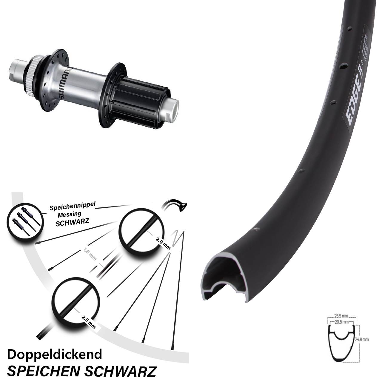 Road Disc 28 Zoll Hinterrad Ryde Edge R25 OS 12x142 mm Shimano FH-RS770 HG 8-12 fach
