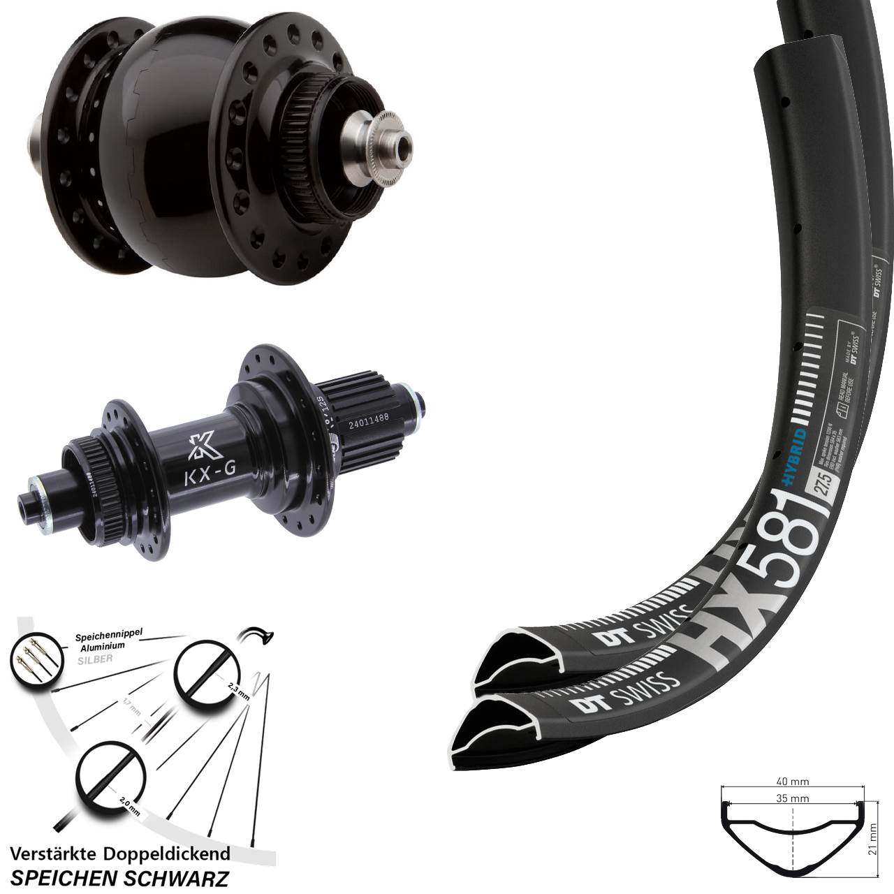 Laufradsatz Centerlock 27,5 Zoll DT Swiss HX581 KX-G SON 28 Micro Spline QR