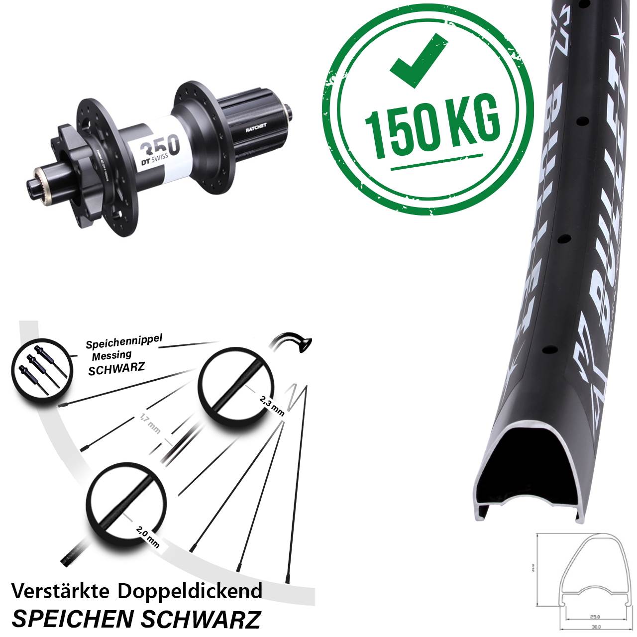 KX Bullet OS DT Swiss 350 Ratchet 36 28-29 Zoll Disc Laufrad für Schnellspanner 8-11 fach