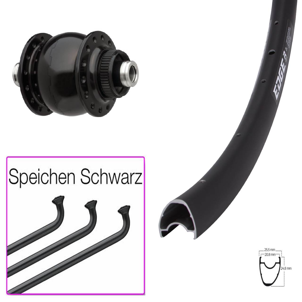 SON delux Ryde Edge R25 OS 28 Zoll Centerlock Dynamovorderrad 12x100