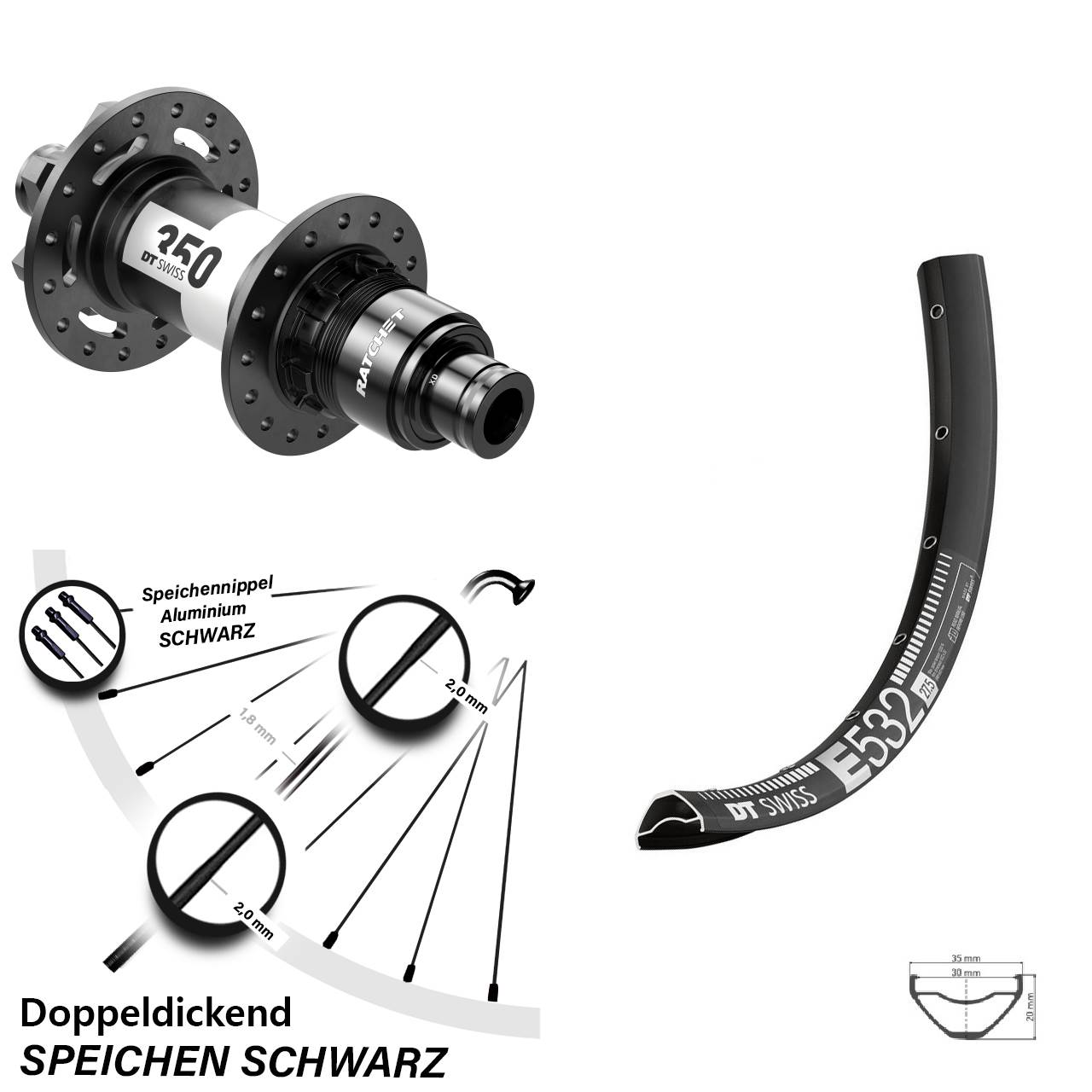 29 Zoll Hinterrad 6-Loch Disc DT Swiss E532-350 Sram XD 12x148