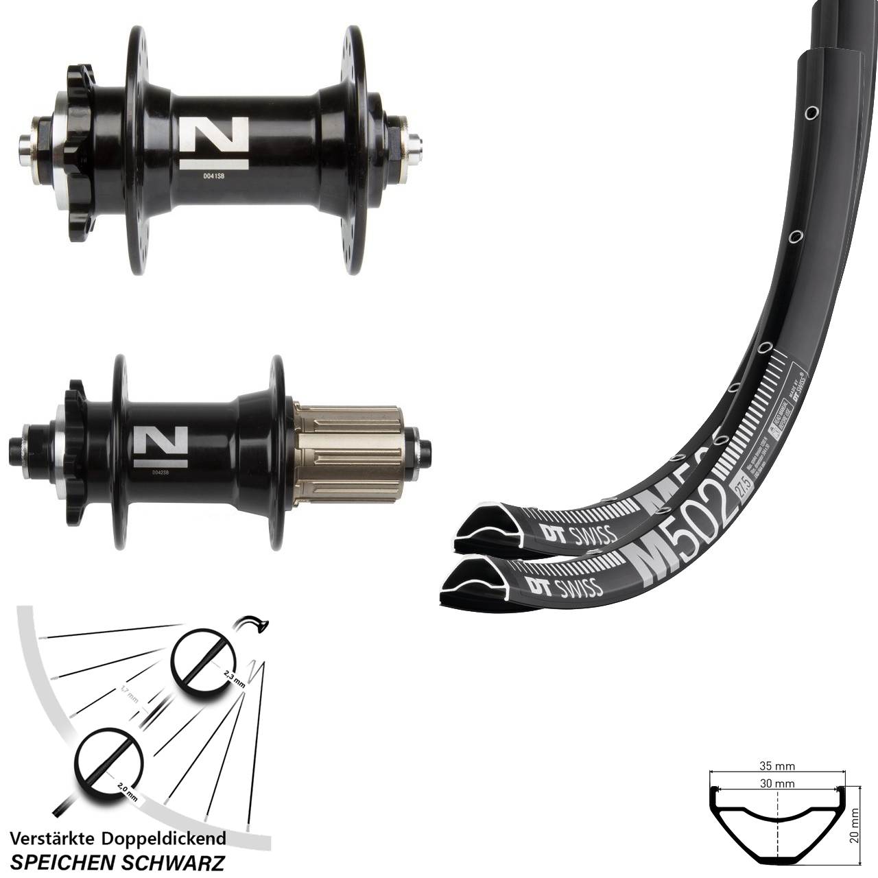 6-Loch Laufradsatz QR 27,5 Zoll DT Swiss M 502 Novatec D041 Novatec D042 8-11 fach HG