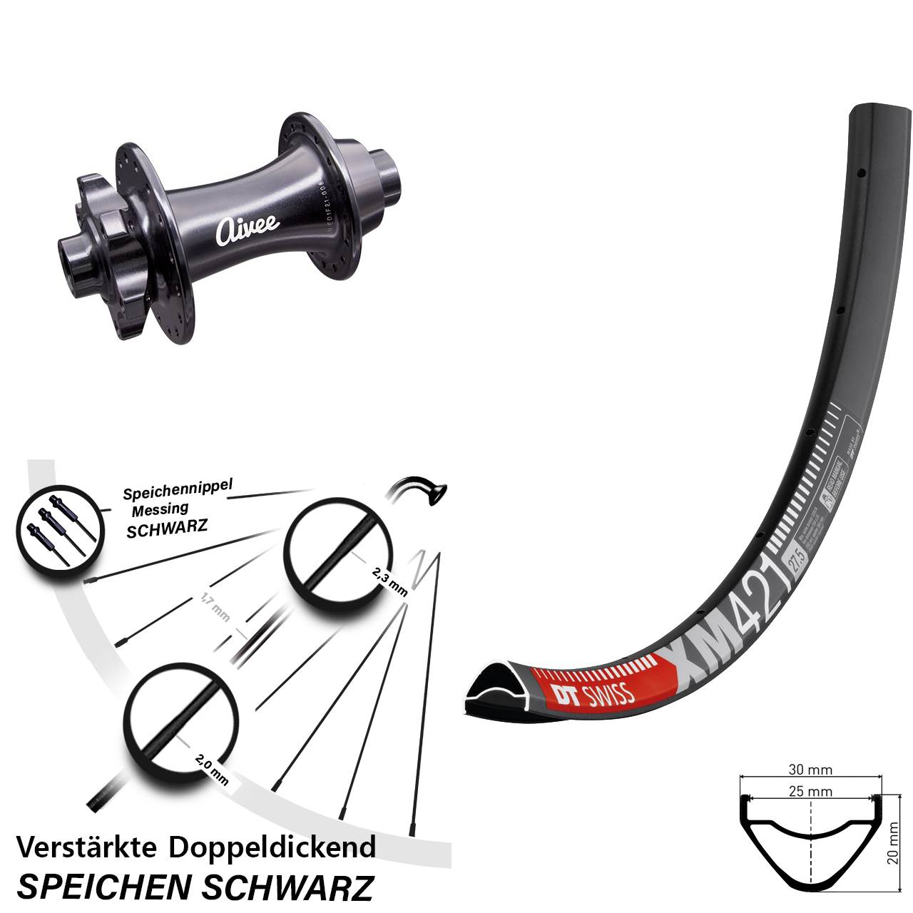 27,5 Zoll DT Swiss XM421 Aivee Disc Laufrad 15x110 Boost