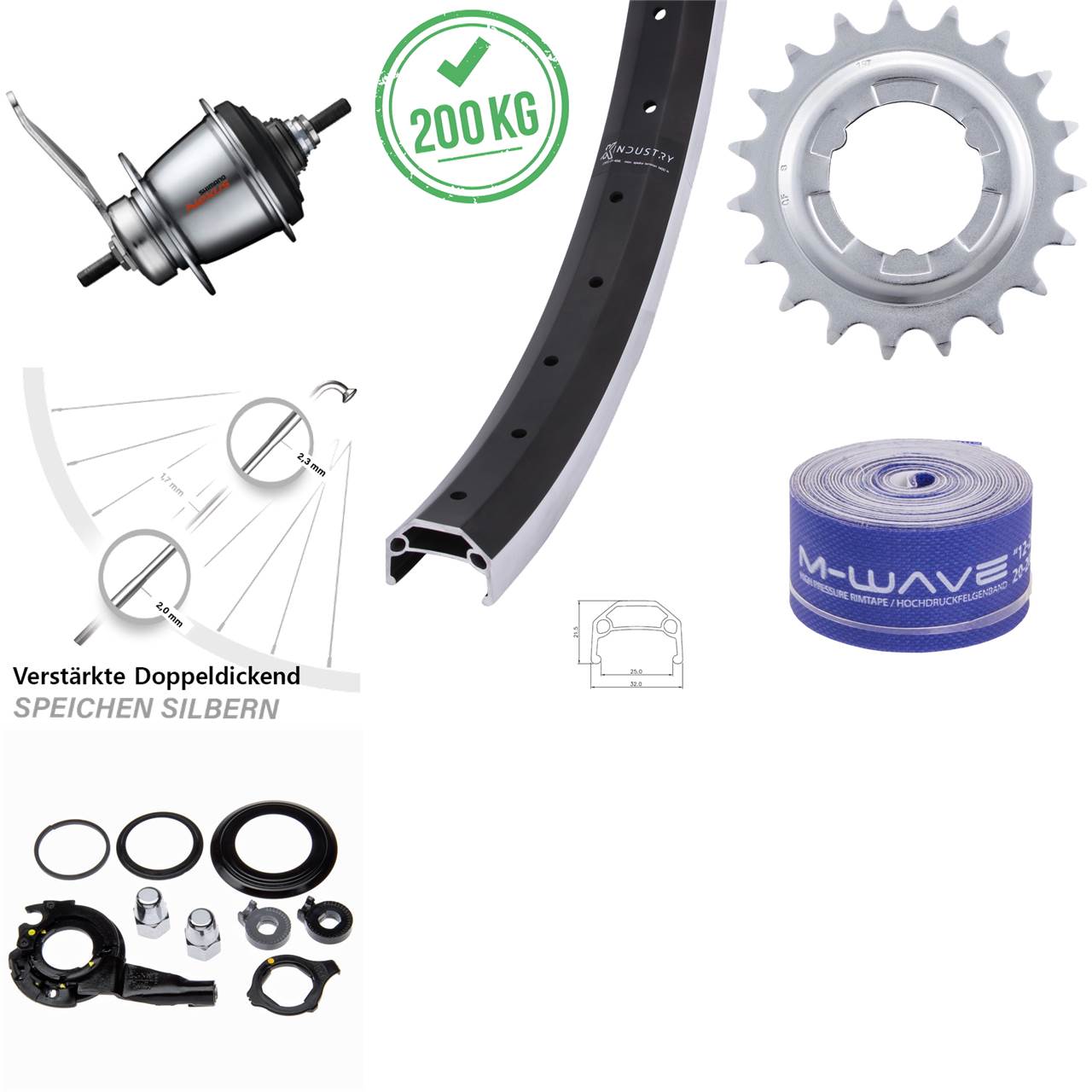 Hinterrad 20 Zoll KX Industry Shimano 7 Gang Nabenschaltung Rücktritt