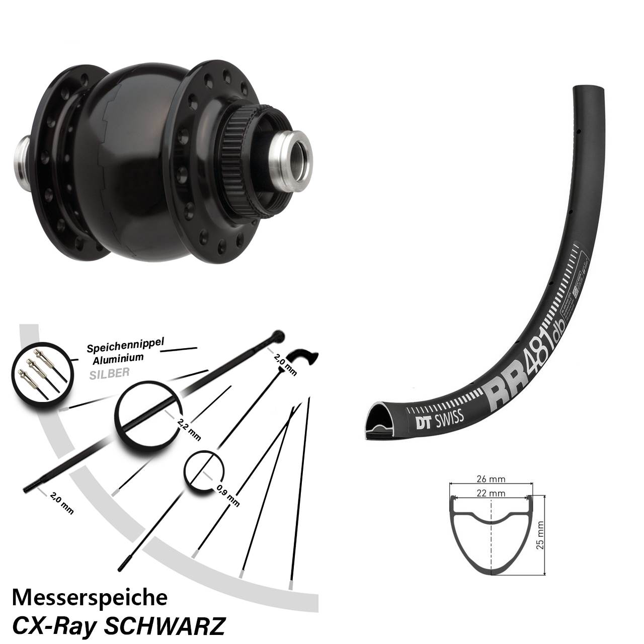 Vorderrad 28 Zoll Dynamo SON delux DT Swiss RR 481 CX Ray Messerspeichen Road Disc