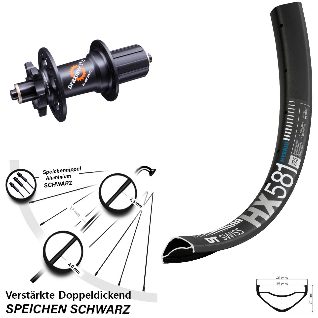 27,5 Zoll DT Swiss HX 581-350 QR 11-fach Disc Hinterrad für Schnellspanner 8-11 fach