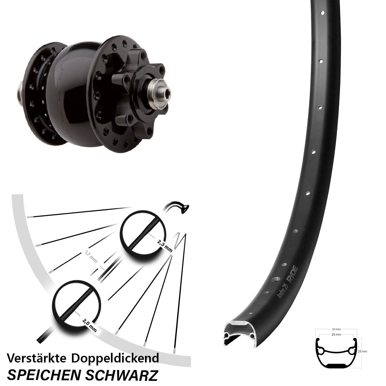 Disc Dynamo-Vorderrad QR 28-29 Zoll Ryde Andra 25 SON 28