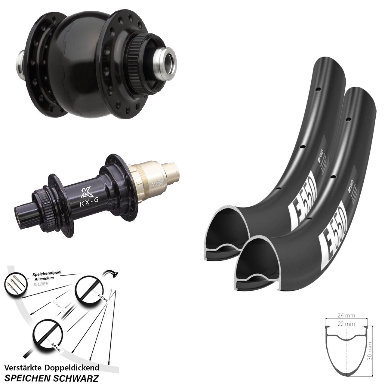 DT Swiss E550 KX-G SONdelux 28 Zoll Disc Laufradsatz 12x100/142 SRAM XDR
