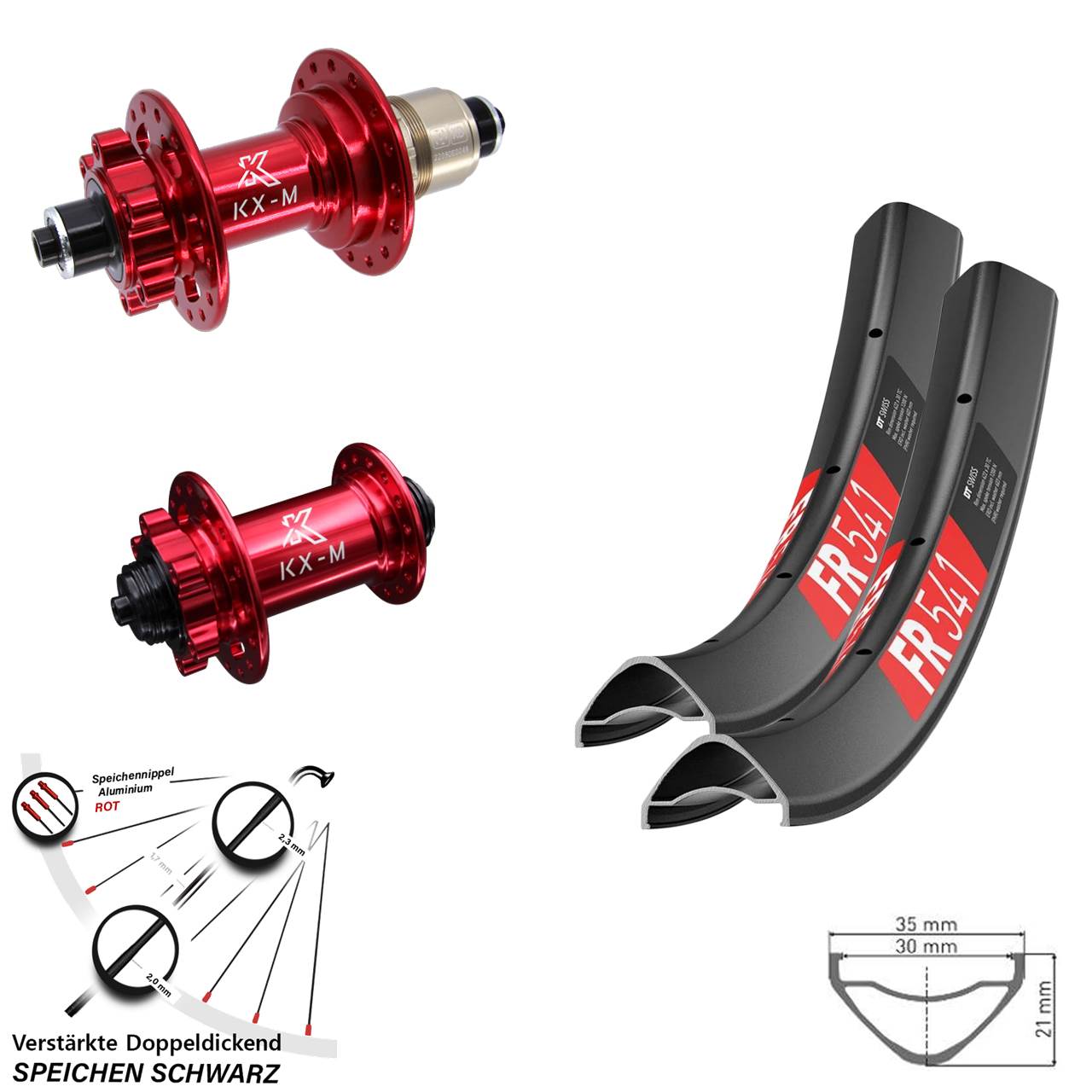 Disc Laufrad-Satz QR 29 Zoll DT Swiss FR 541 KX-M rot XD 11-12 fach