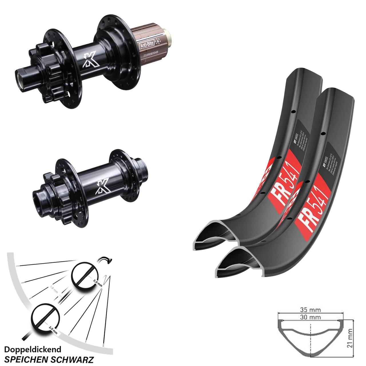 Laufradsatz 29 Zoll DH KX-M schwarz 6-loch DT Swiss FR 541 Shimano HG
