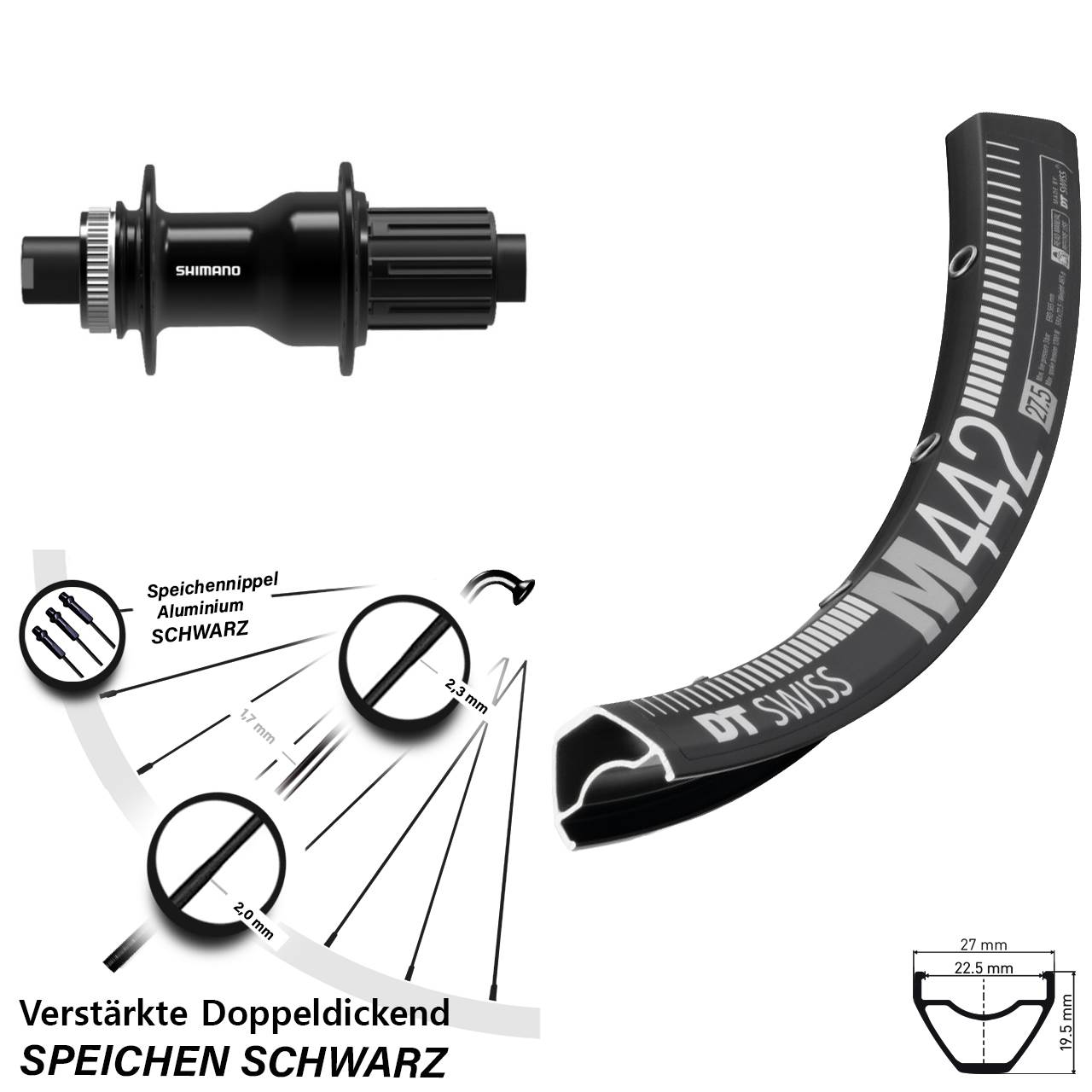 Centerlock Hinterrad 28 Zoll DT Swiss M442 Shimano FH-TC500 11-12 fach 12x142