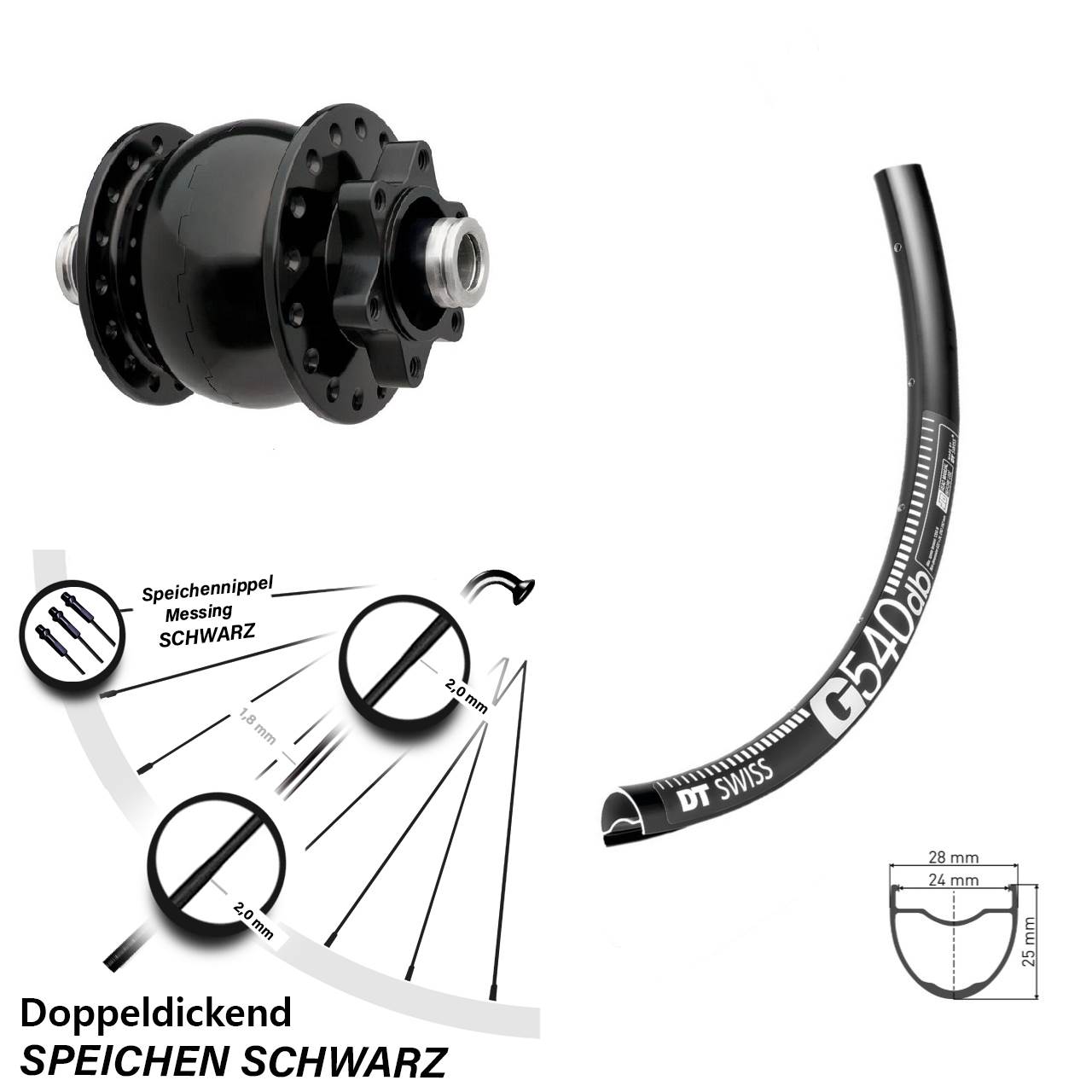 27,5 Zoll DT Swiss G 540 SON 28 6-Loch Nabendynamovorderrad 12x100