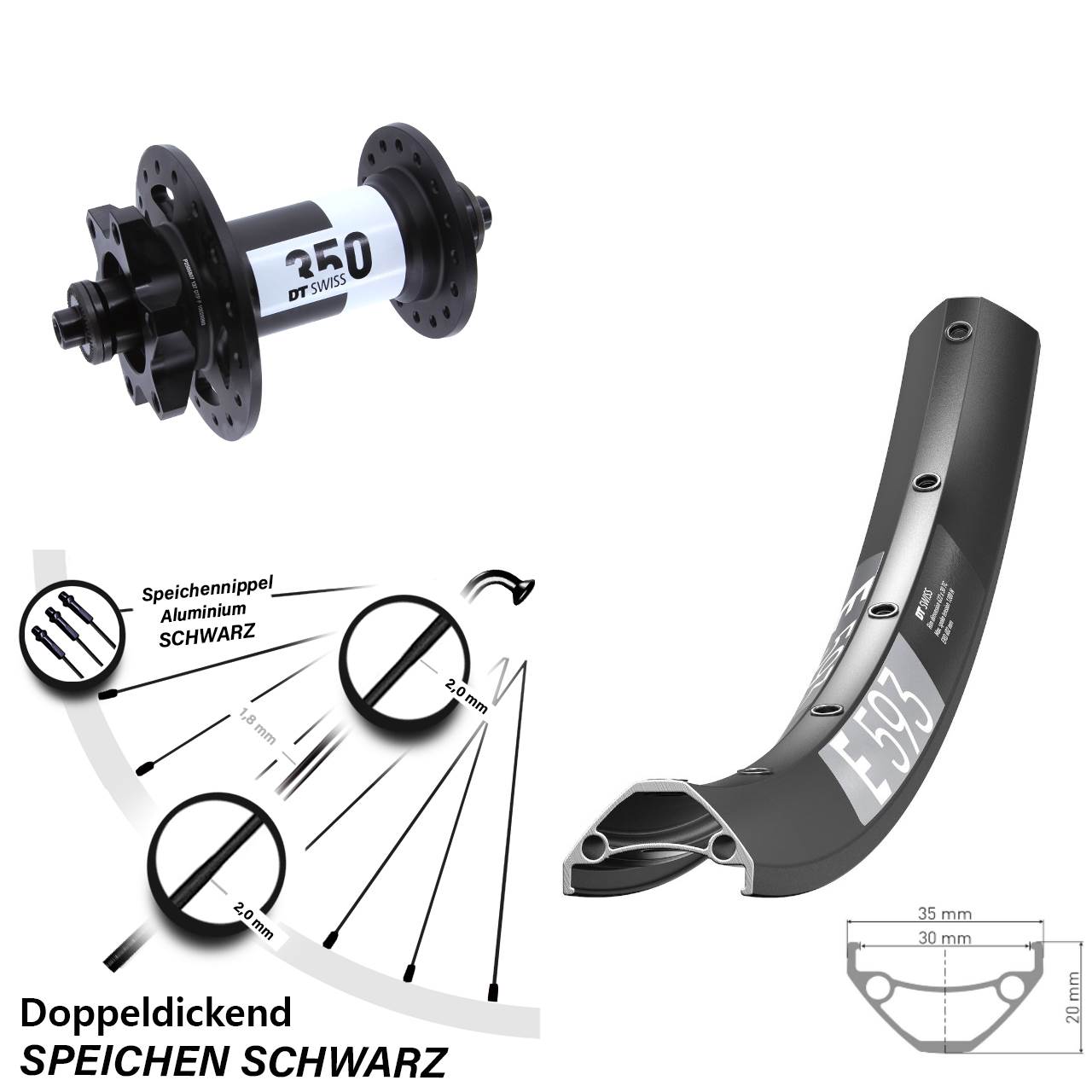 Vorderrad 29 Zoll DT Swiss E 593-350 6-Loch QR