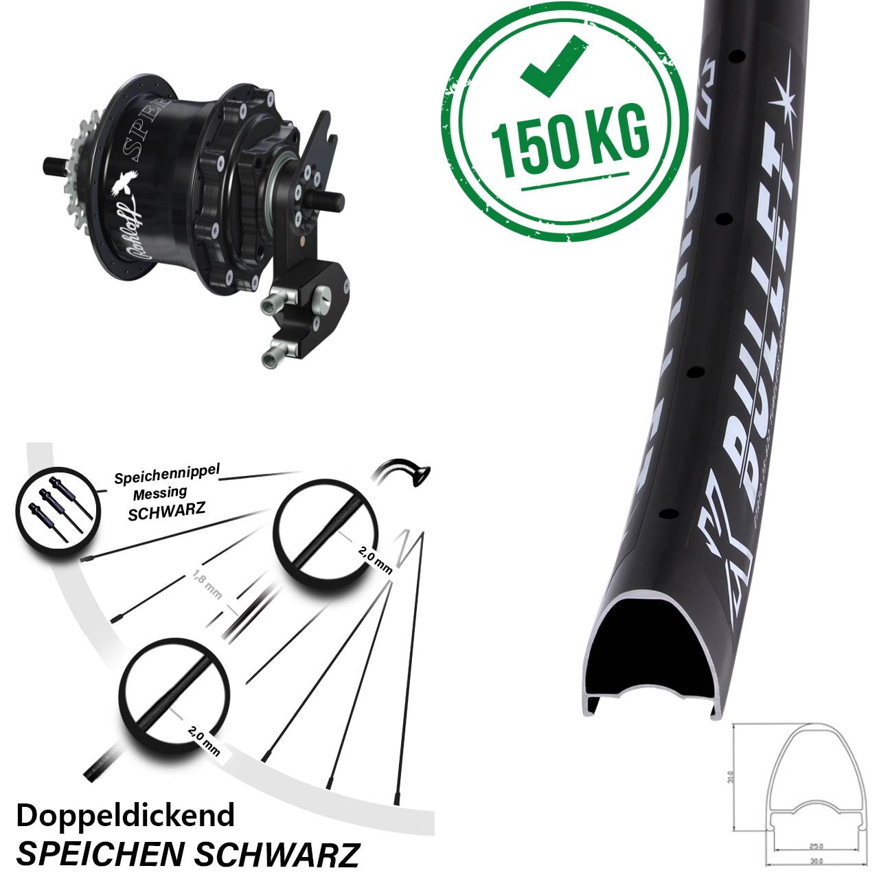 KX Bullet Rohloff TS DB OEM2 Tandem 28-29 Zoll Disc Hinterrrad