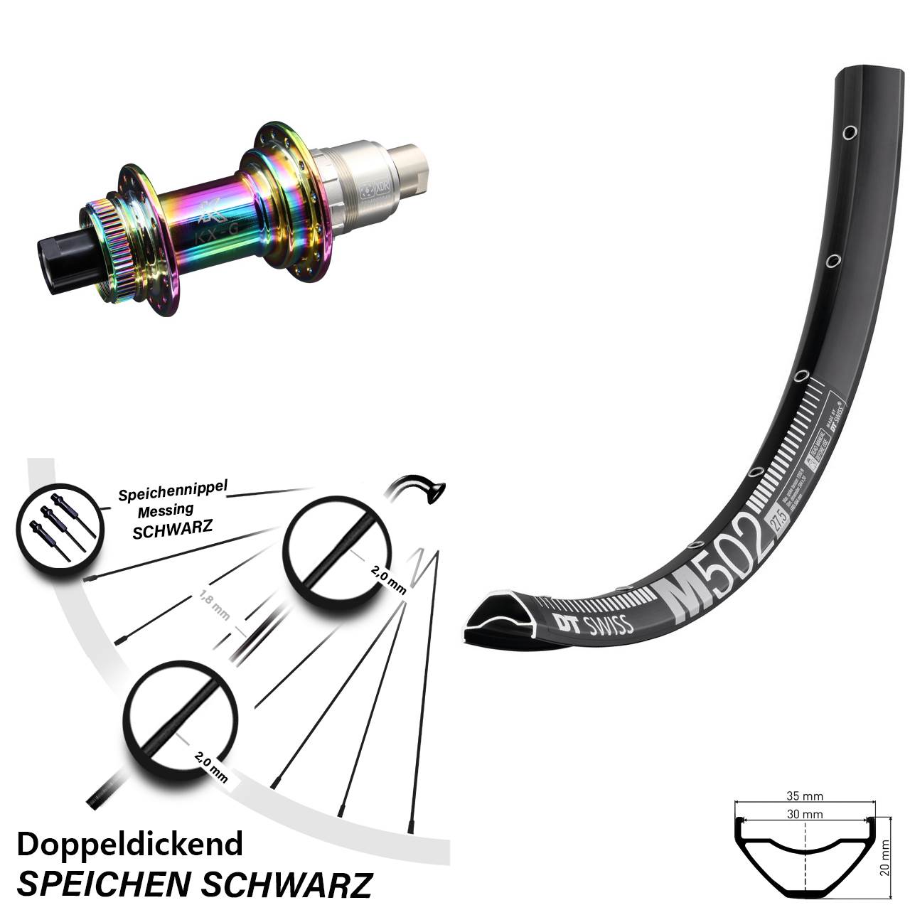 Centerlock Hinterrad 29 Zoll DT Swiss M502 KX-G Oilslick 12x142