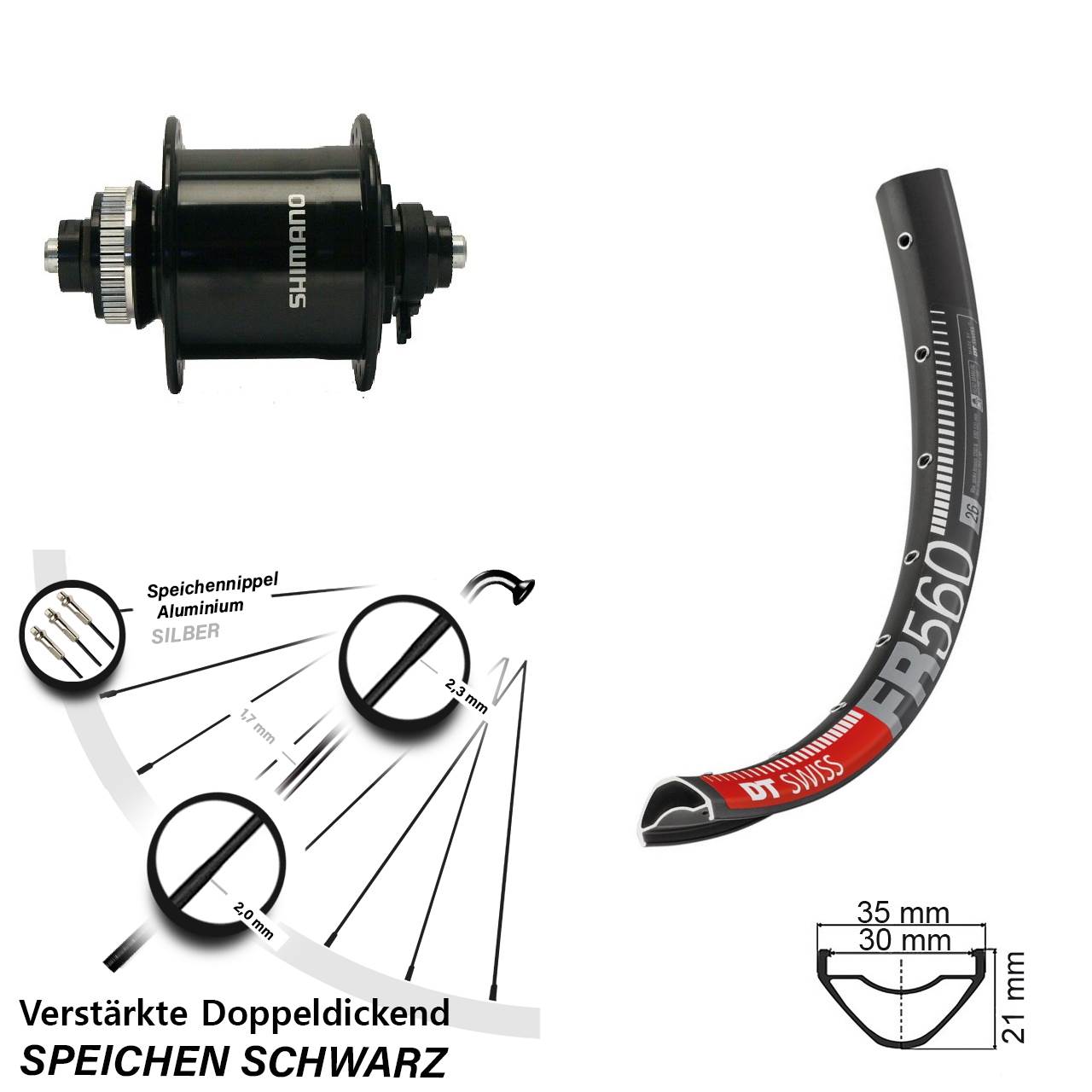 26 Zoll DT Swiss FR 560 Shimano DH-UR700-3D Disc Nabendynamolaufrad QR
