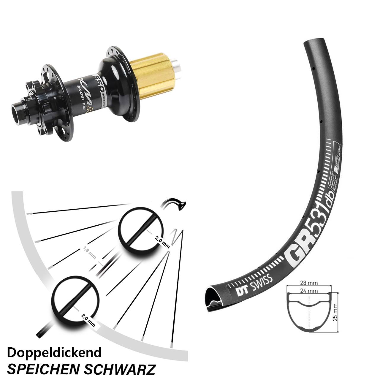 Disc Laufrad 12x148 29 Zoll DT Swiss GR531 Miche XMH 550 8-11 fach