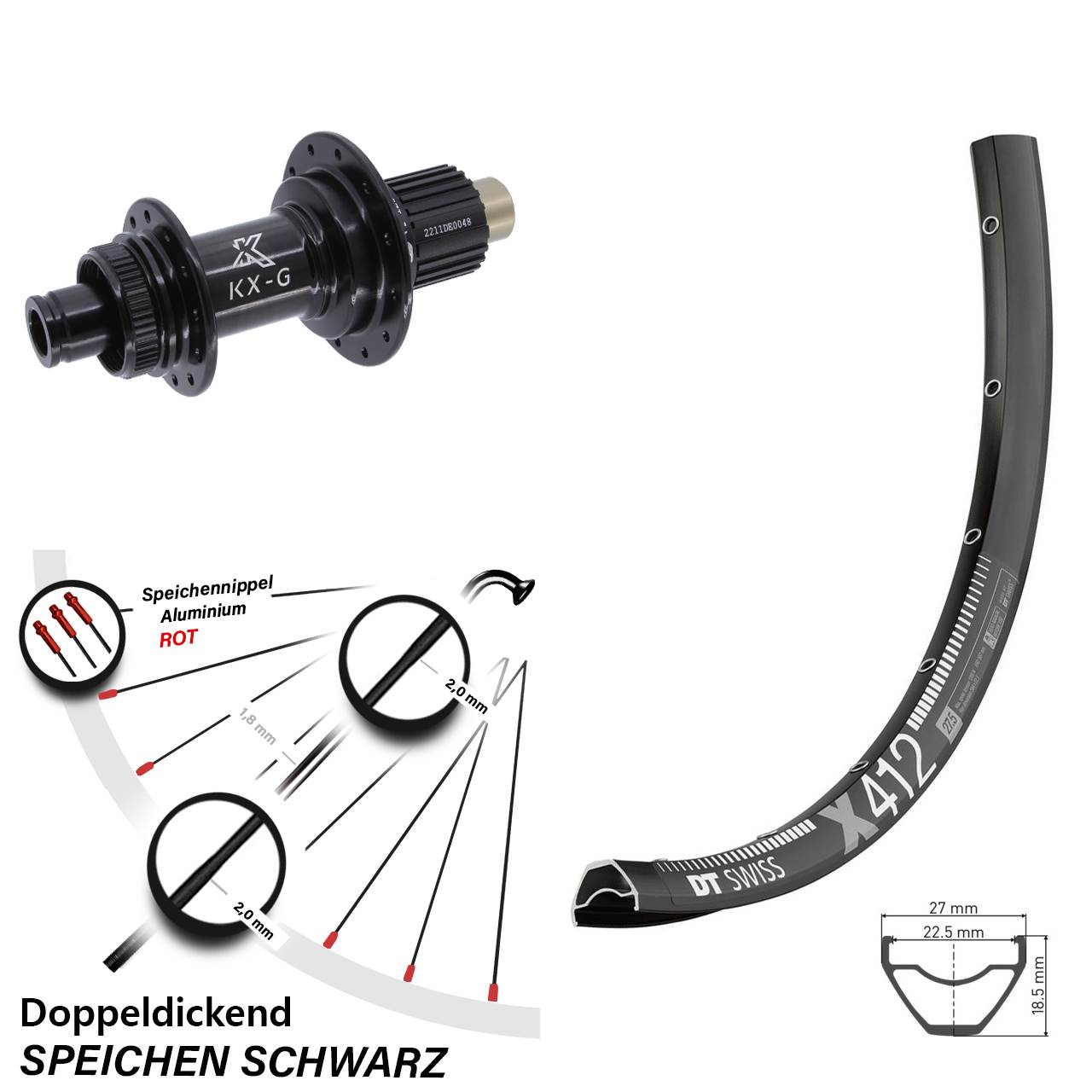 DT Swiss X 412 KX-G 28 Zoll Disc Hinterrad 12x142 Shimano Micro Spline