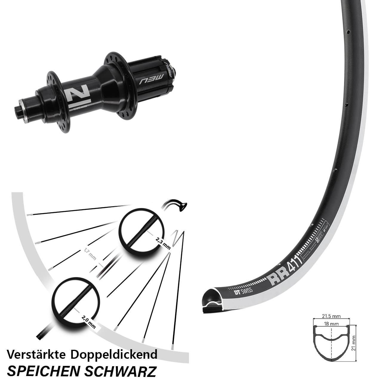 28 Zoll DT Swiss RR411 Novatec F482 Hinterrad QR Campa N3W 8-12 fach