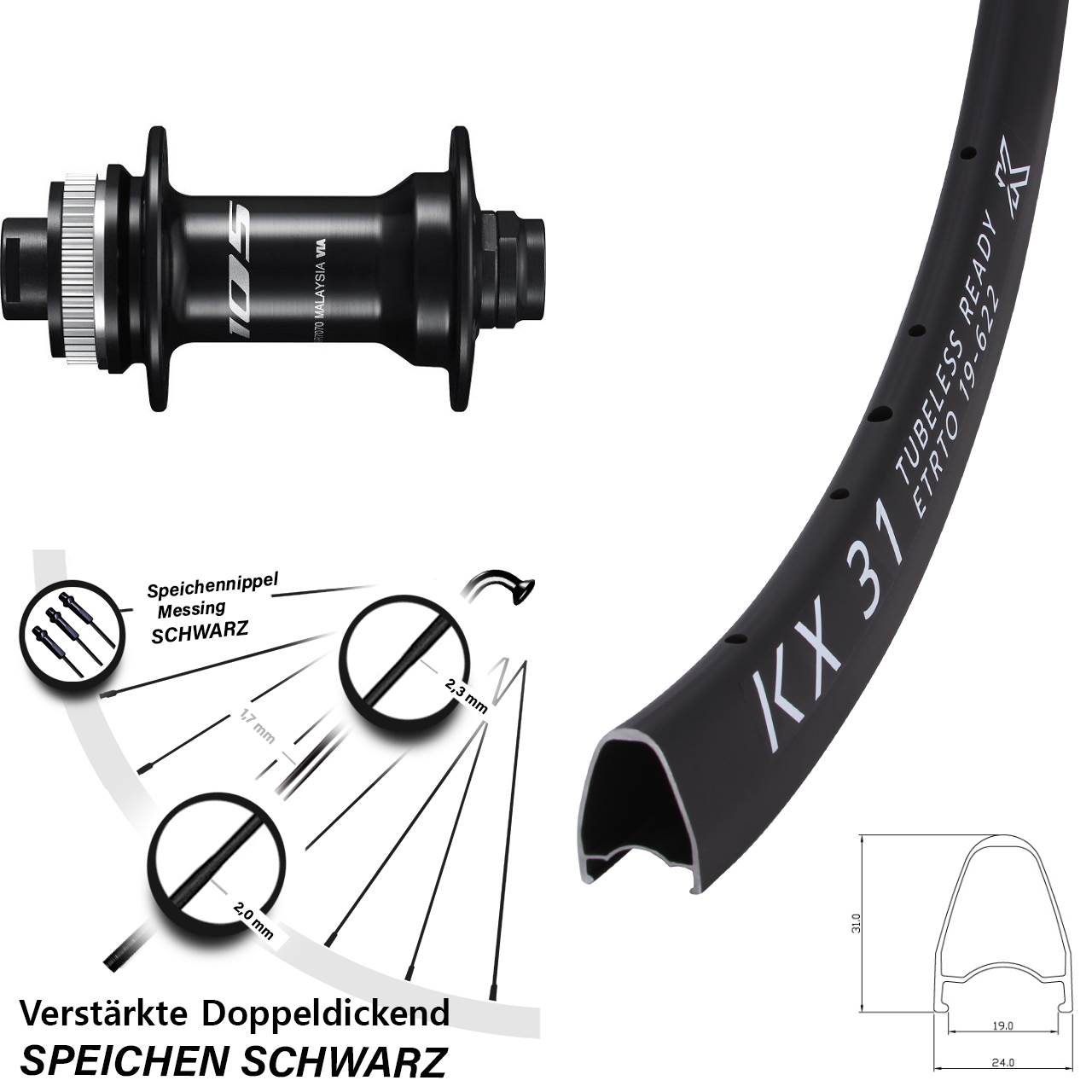 Vorderrad Centerlock 28 Zoll KX31 Shimano HB-R7070 12x100
