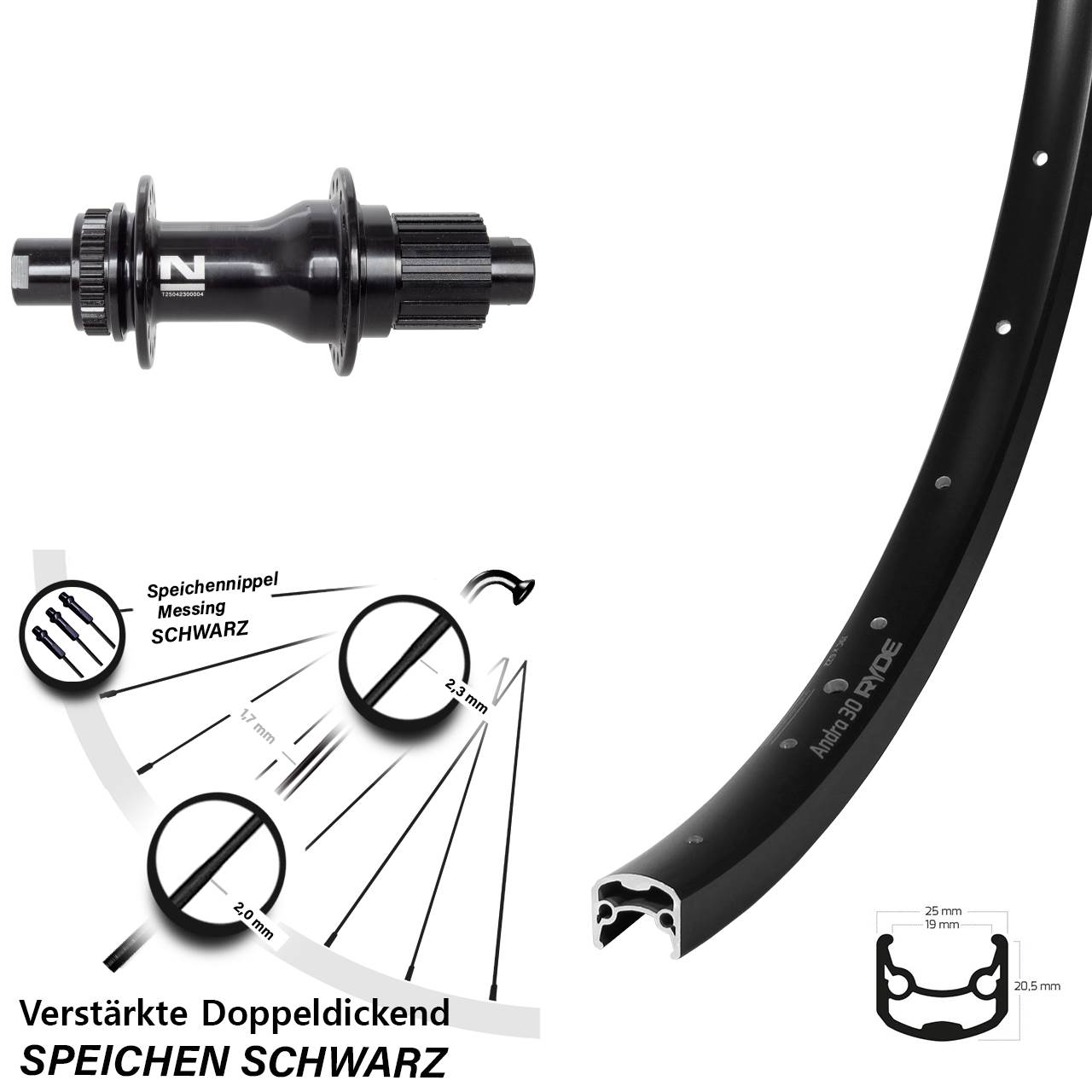 Ryde Andra 30 Novatec D792 28 Zoll Hinterrad Centerlock 12x142 Micro Spline