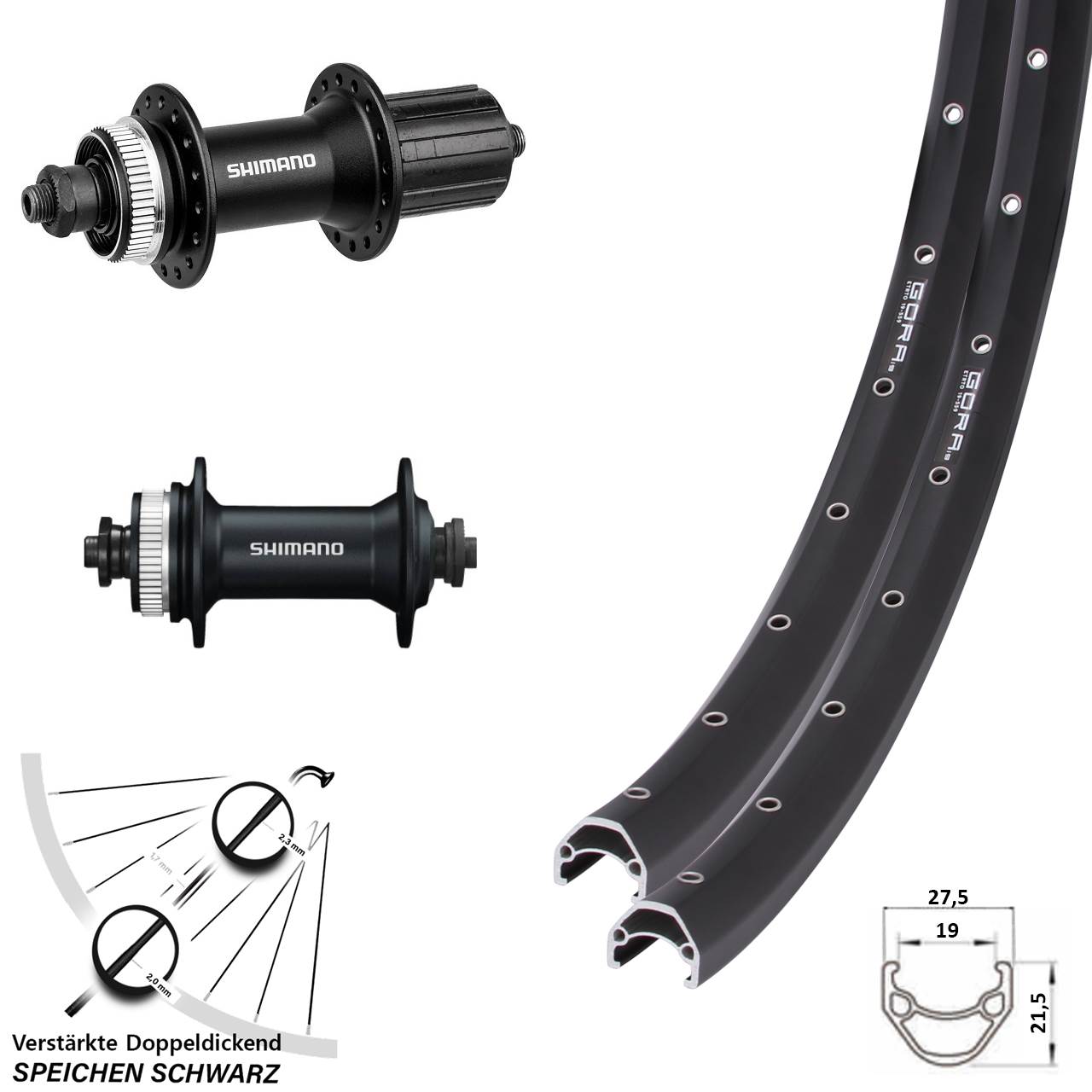 Disc Laufradsatz QR 26 Zoll Gora 19 Shimano HB-M4050 8-11 fach