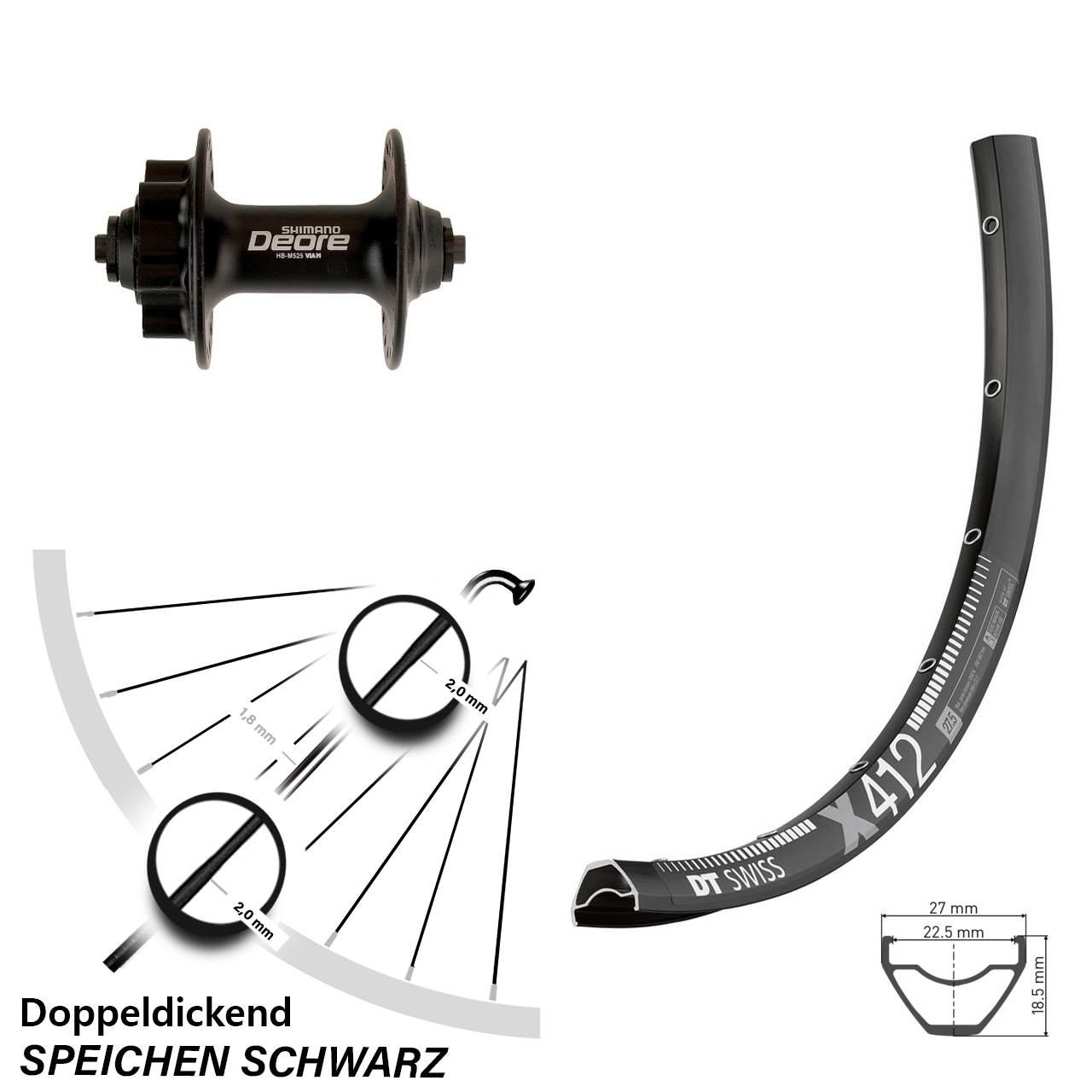 29 Zoll DT Swiss X412 Shimano Deore 6-Loch Vorderrad QR