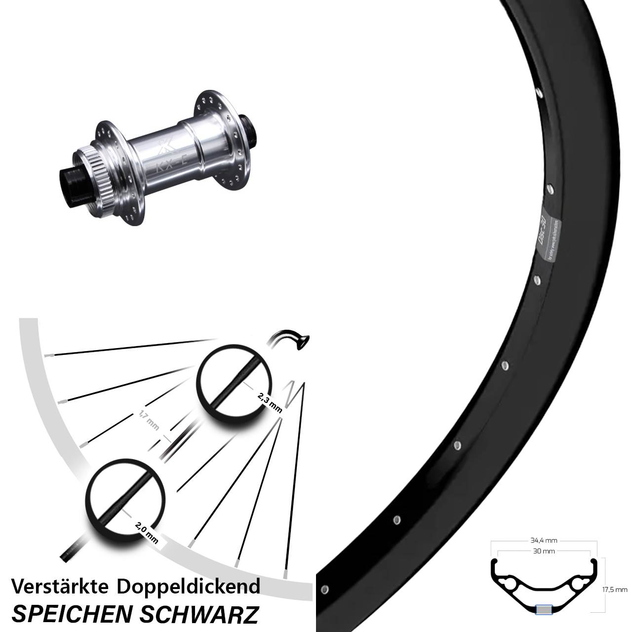 Vorderrad 29 Zoll Ryde Disc 30 KX-E Heavy Duty 15x100