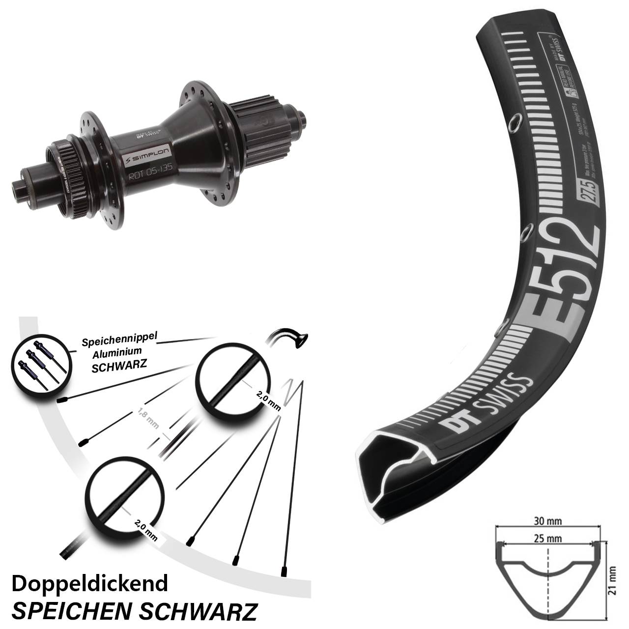 DT Swiss E 512-370 Hybrid 29 Zoll Hinterrad Centerlock Micro Spline QR