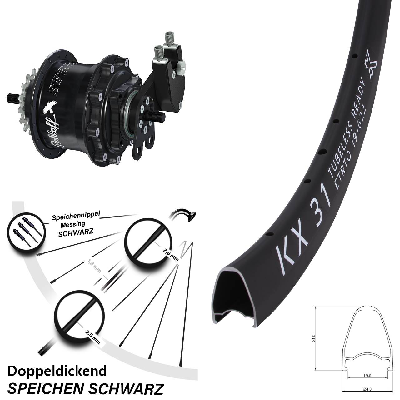 Hinterrad 28 Zoll KX 31 Disc Rohloff Speedhub 500/14 TS DB Tandem schwarz