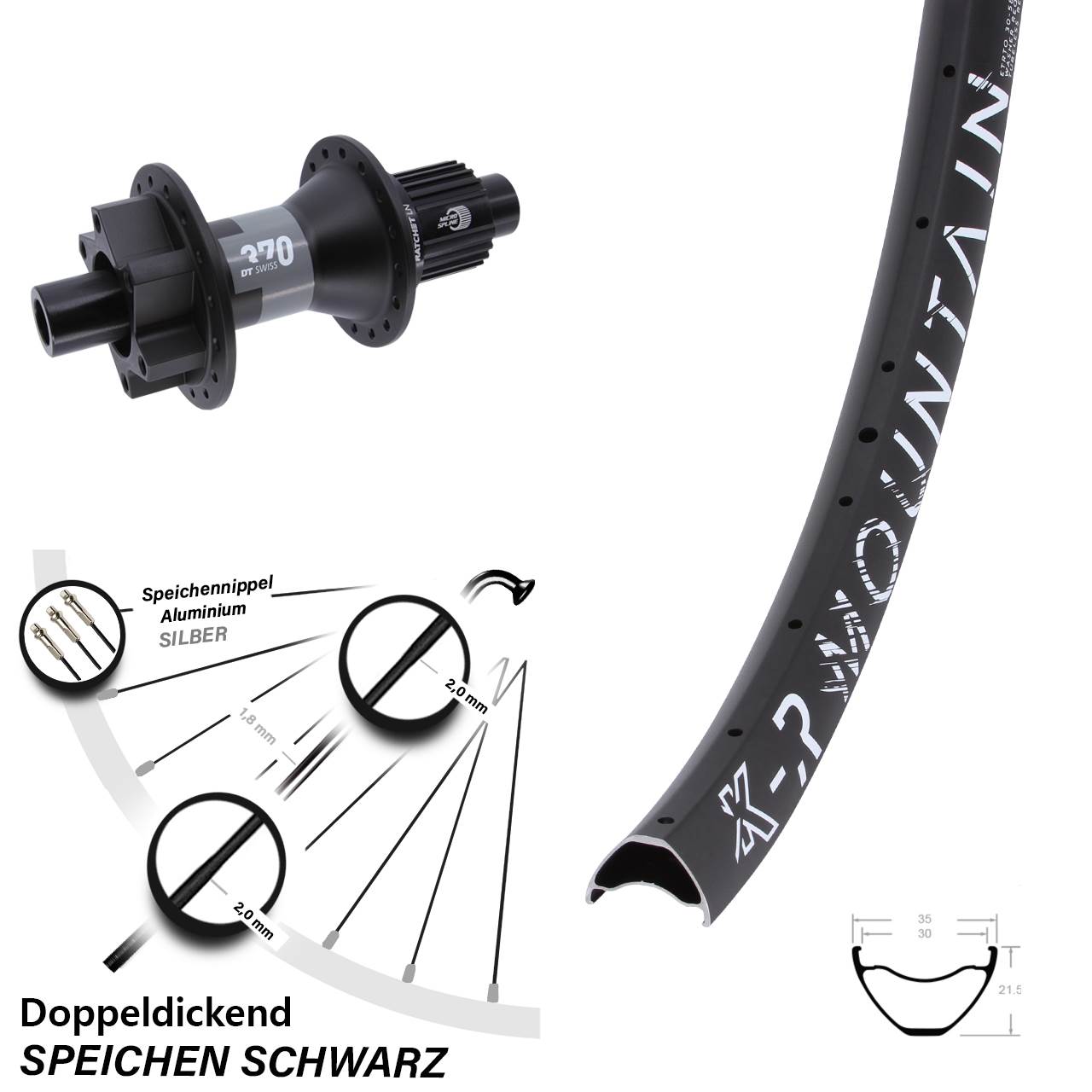Hinterrad 6-Loch 12x142 29 Zoll KX-R Mountain DT Swiss 370 Shimano Micro Spline