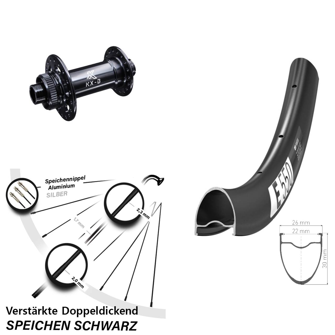 Boost Disc Vorderrad 12x110 28 Zoll DT Swiss E 550 KX-B Gravel