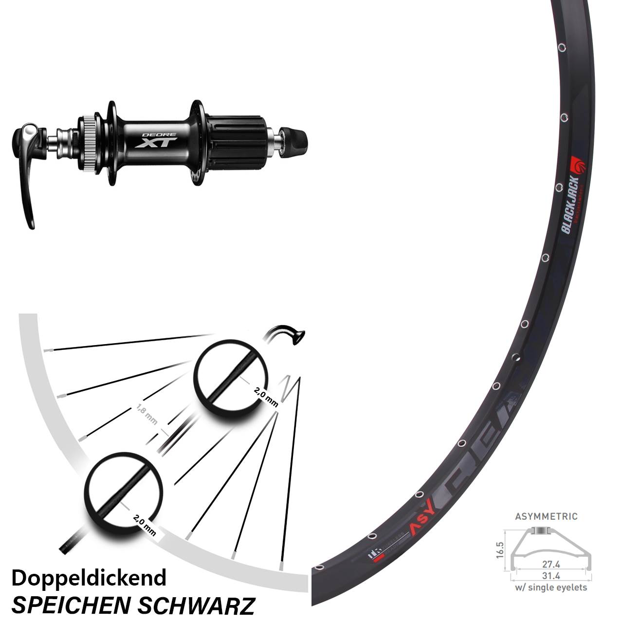 Hinterrad Centerlock für Schnellspanner 27,5 Zoll Rodi Ready 27 Shimano FH-M8000 8-11f HG