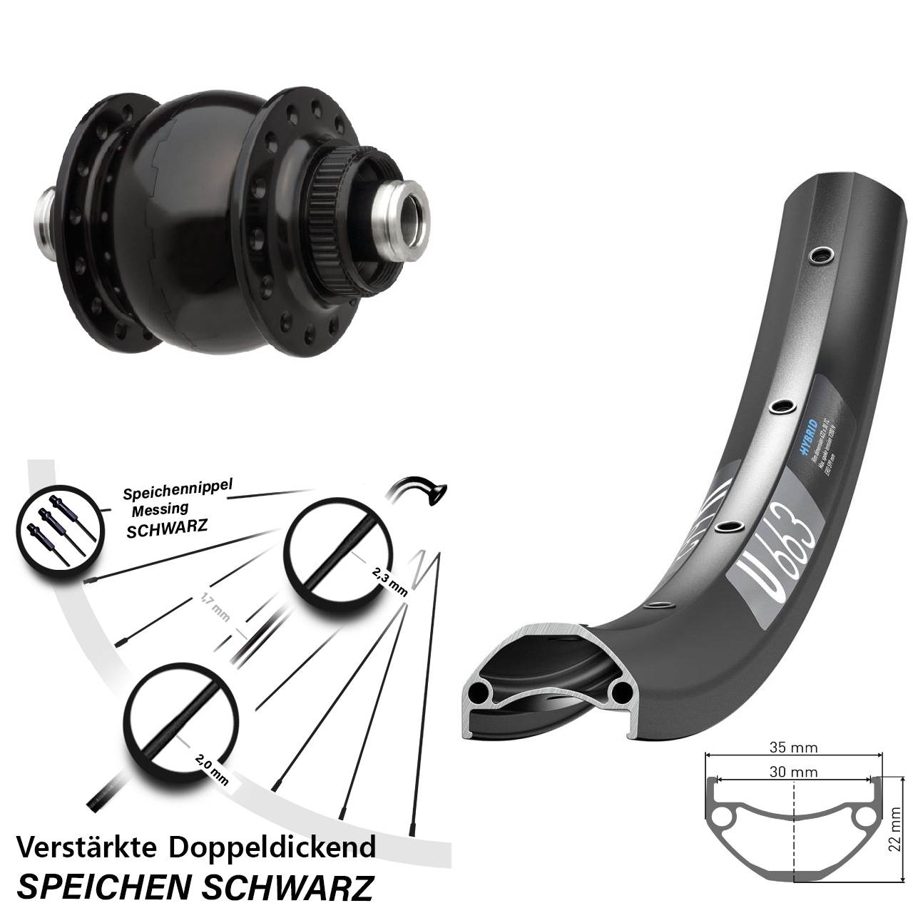 Nabendynamo-Vorderrad Centerlock 26 Zoll DT Swiss U 663 SON 28 12x100