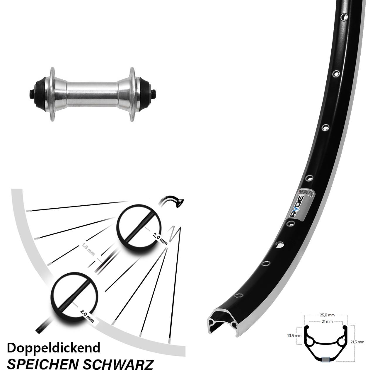 Laufrad 26 Zoll Ryde ZAC 421 schwarz Formula FM-21 silbern