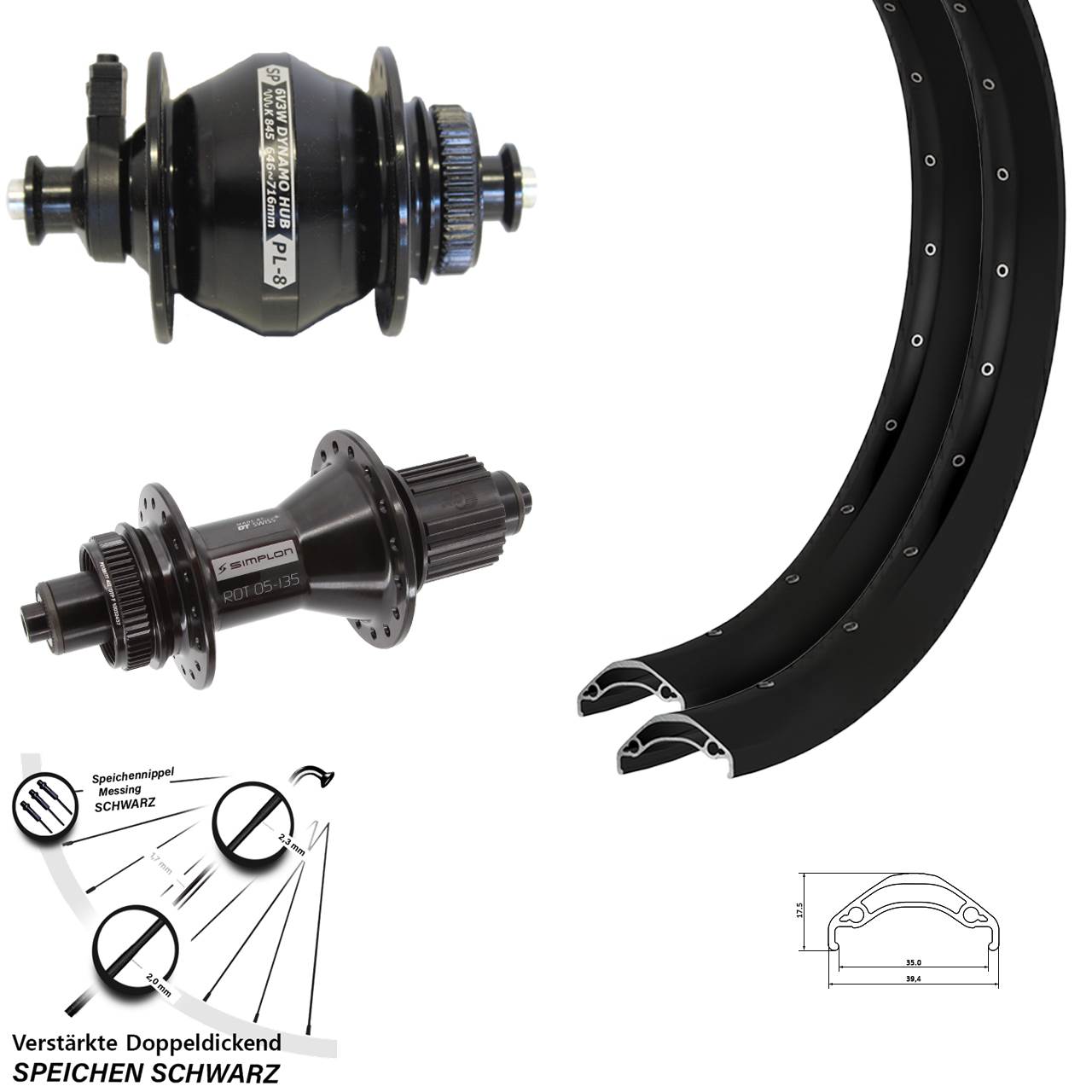 Ryde Disc 35 DT Swiss 370 Hybrid SP PL-8 29 Zoll Laufradsatz QR Micro Spline